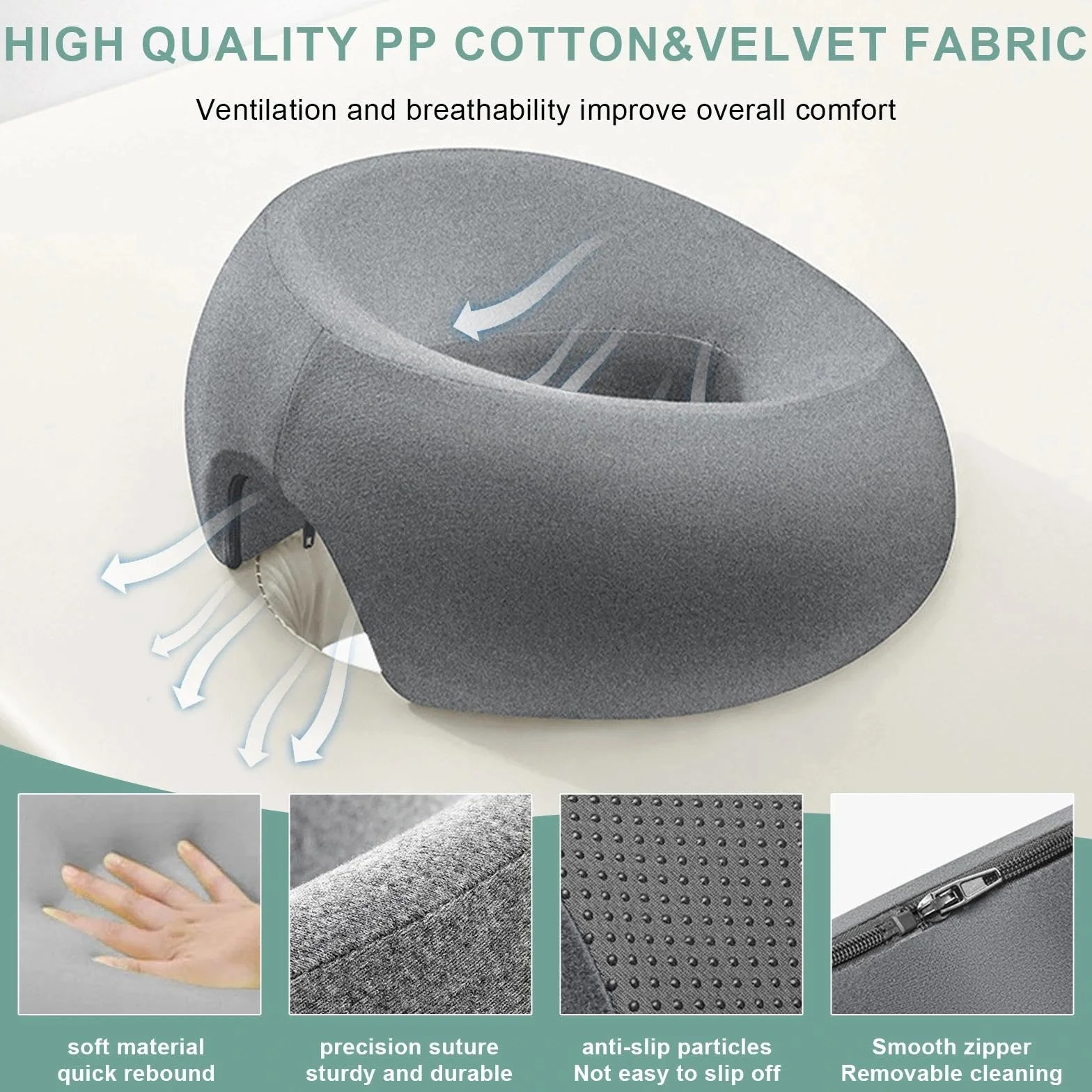 Almohada de Masaje Facial Boca Abajo con Agujero - Reposacabezas en Forma de U con Espuma Viscoelástica Gris