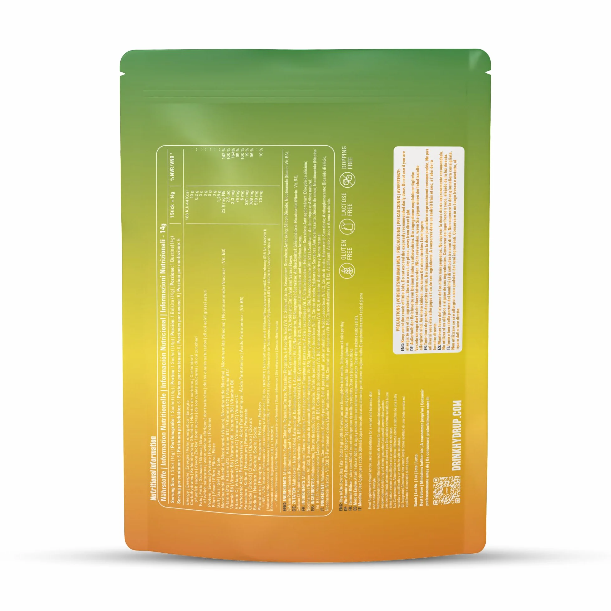 Electrolitos Sin Azucar en Polvo 1733 mg Hidratacion Naranja-Mandarina Lima-Limon Vitaminas Minerales 6 Unidades