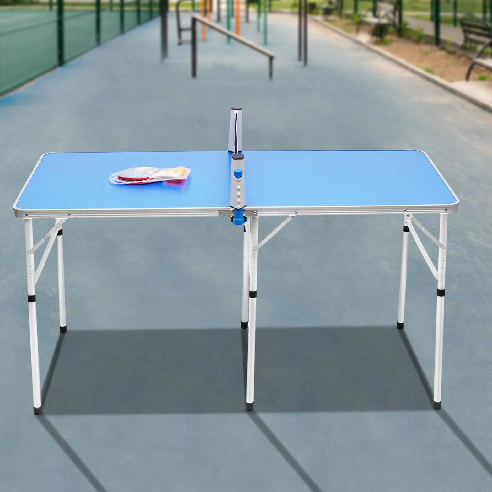 Mesa de ping pong plegable de aluminio MDF, estable y ahorra espacio, mesa de ping pong multifuncional para interior y exterior para familia, niños, camping en casa