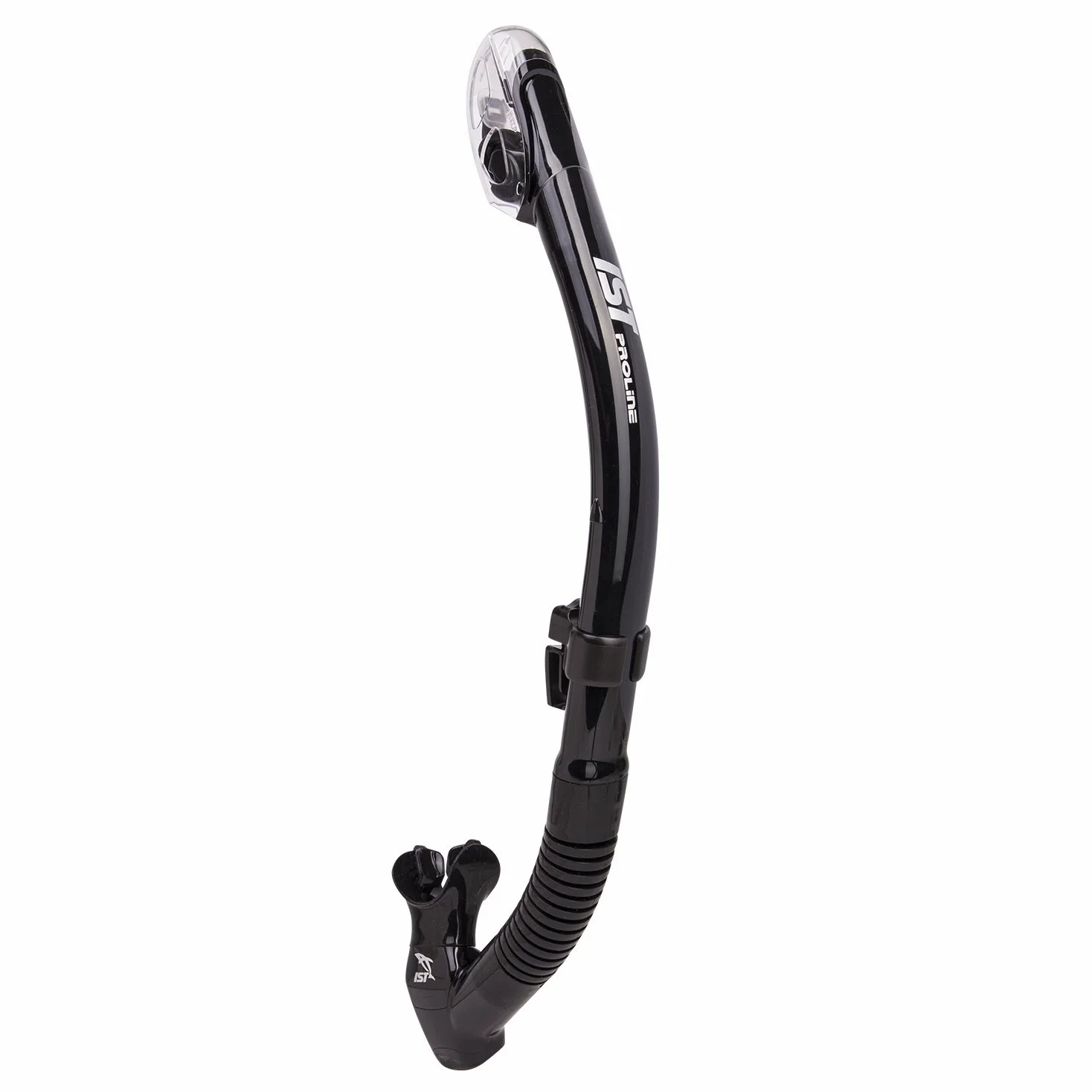IST SN-204 Snorkel con parte superior seca de silicona hipoalergénica, protección antisalpicaduras y tubo flexible para buceo y snorkel, Silicona negra