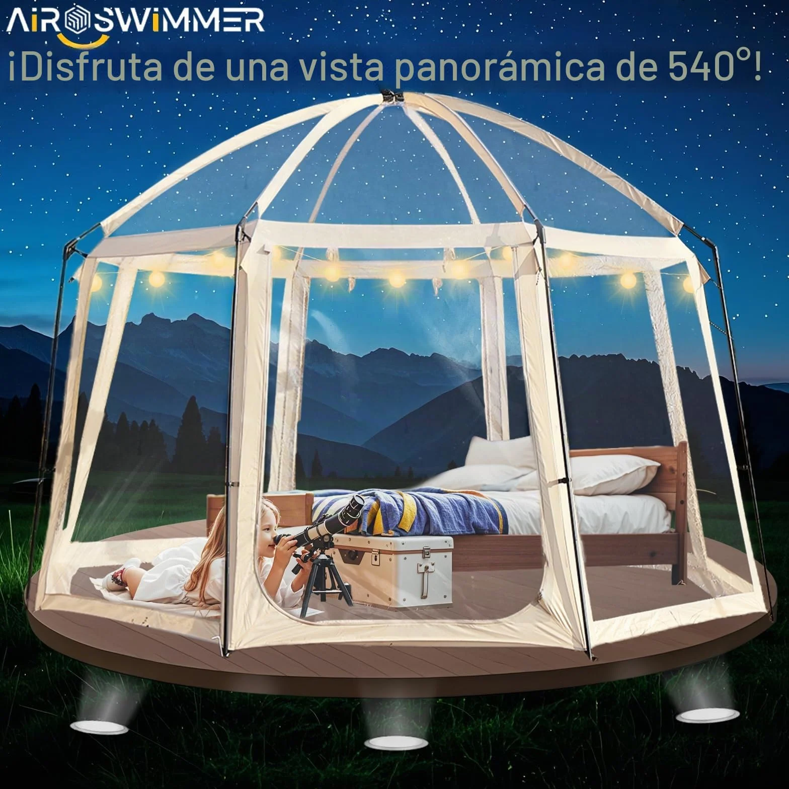 Bubble House, Gran Tienda Burbuja Transparente 400×400×250 CM, Tienda de Campaña Burbuja, PVC Tienda Campaña Burbuja - Tienda Burbuja Panorámica 540°, Casa de Burbujas Protección Solar, Impermeable.