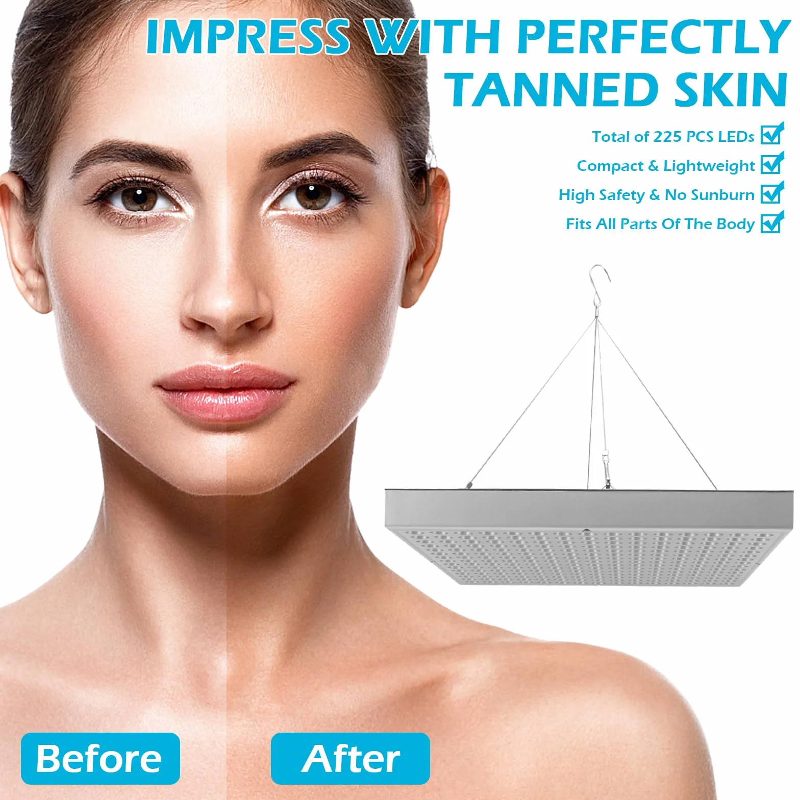 Solarium para el Hogar 45W 225 Luces LED Bronceador Facial Portátil con Soporte Plegable y Gafas de Protección