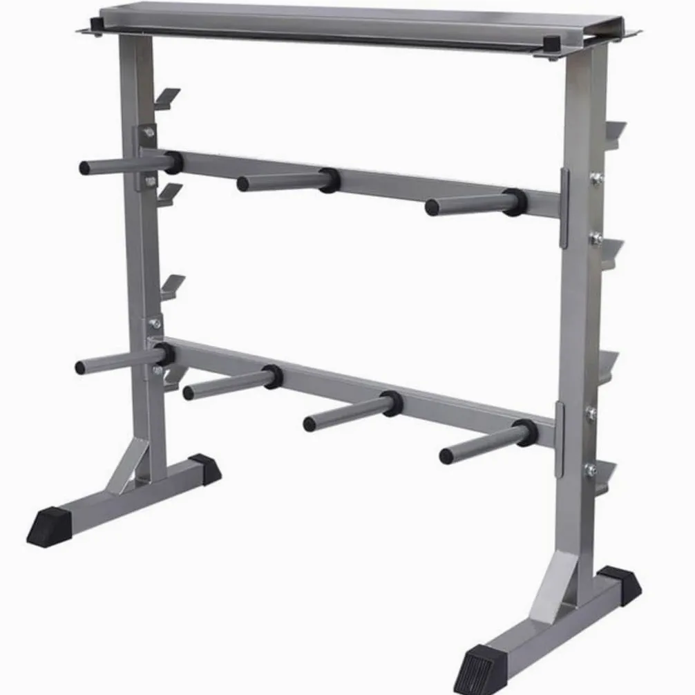Generic Soporte de barra compatible con mancuernas de neopreno y hierro fundido, marco de acero pesado con una carga máxima de 300 Kg, Base antideslizante, Gris, 49 X 100 X 95 Cm, 7 Ronda
