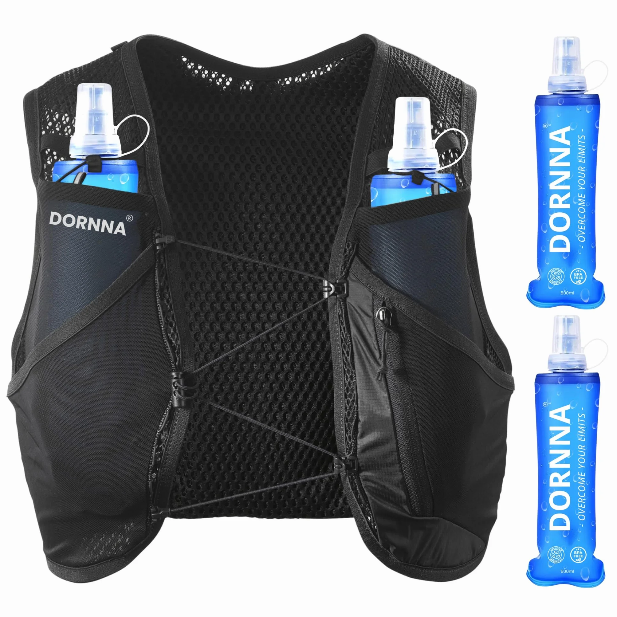 Chaleco Hidratación Trail Running Light Edition V1 con 2 Soft Flask 500ml, Mochila de Correr Hombre Mujer
