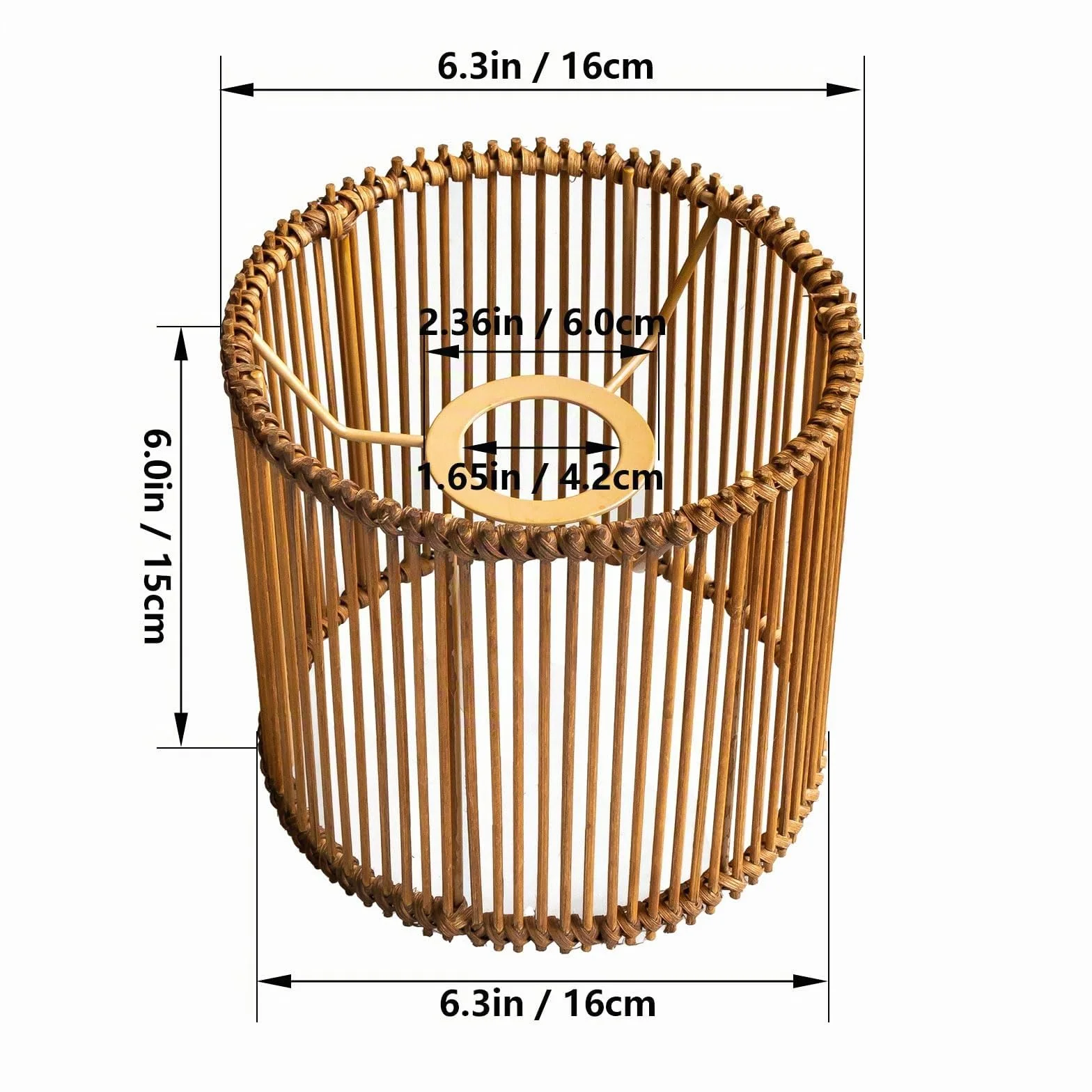 Pantalla redonda de ratán bohemia 16 cm, bambú marrón, para lámpara de mesa, colgante y de pie