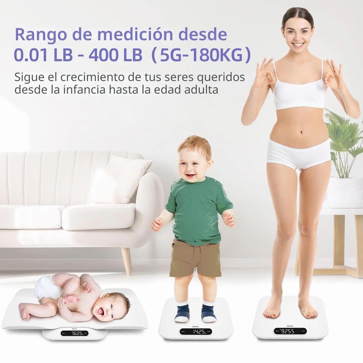 BAGAIL Báscula para bebés digital 180 kg dos en uno