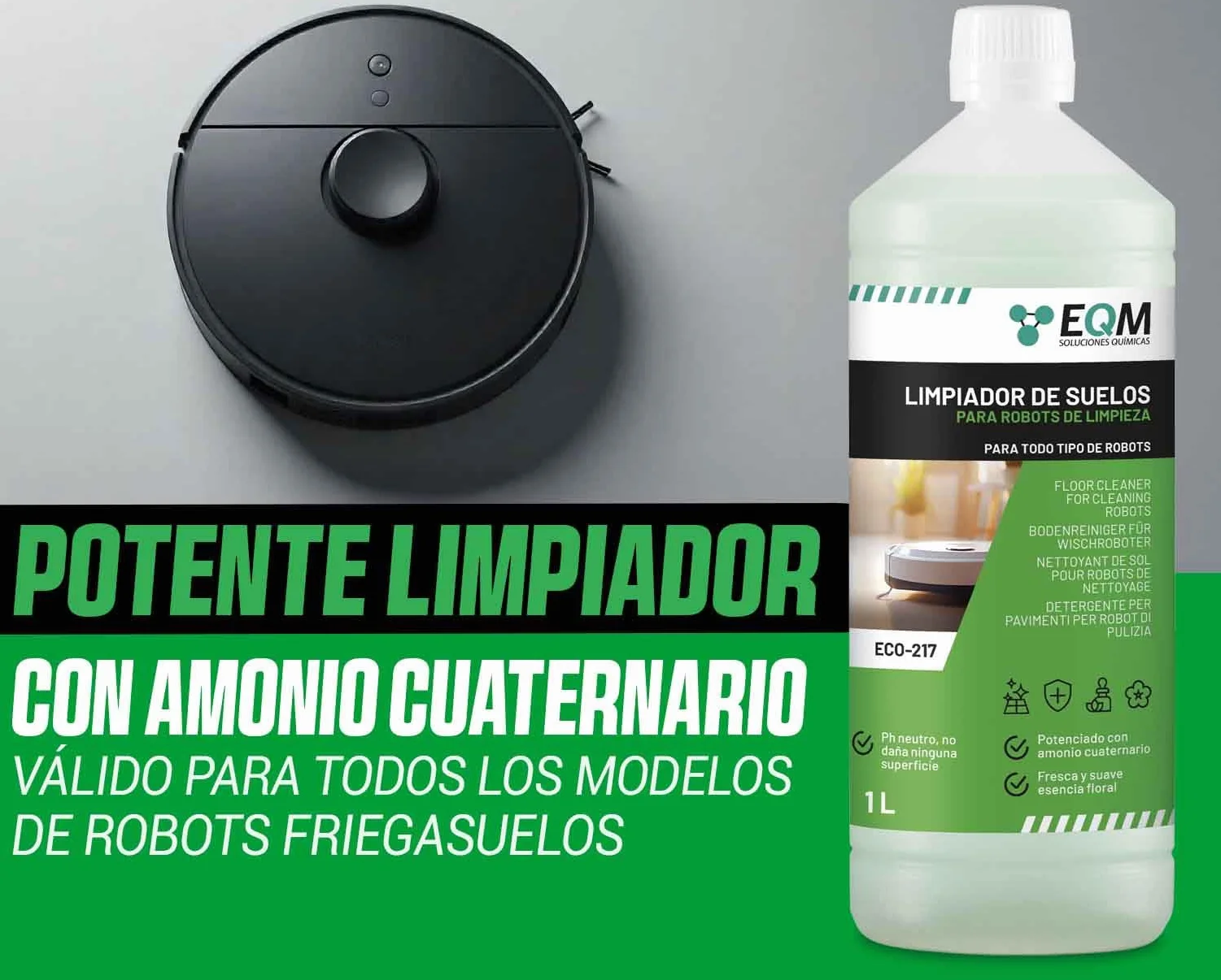 Limpiador de Suelos para Robots de Limpieza ECO-217 1L pH Neutro Aroma Floral