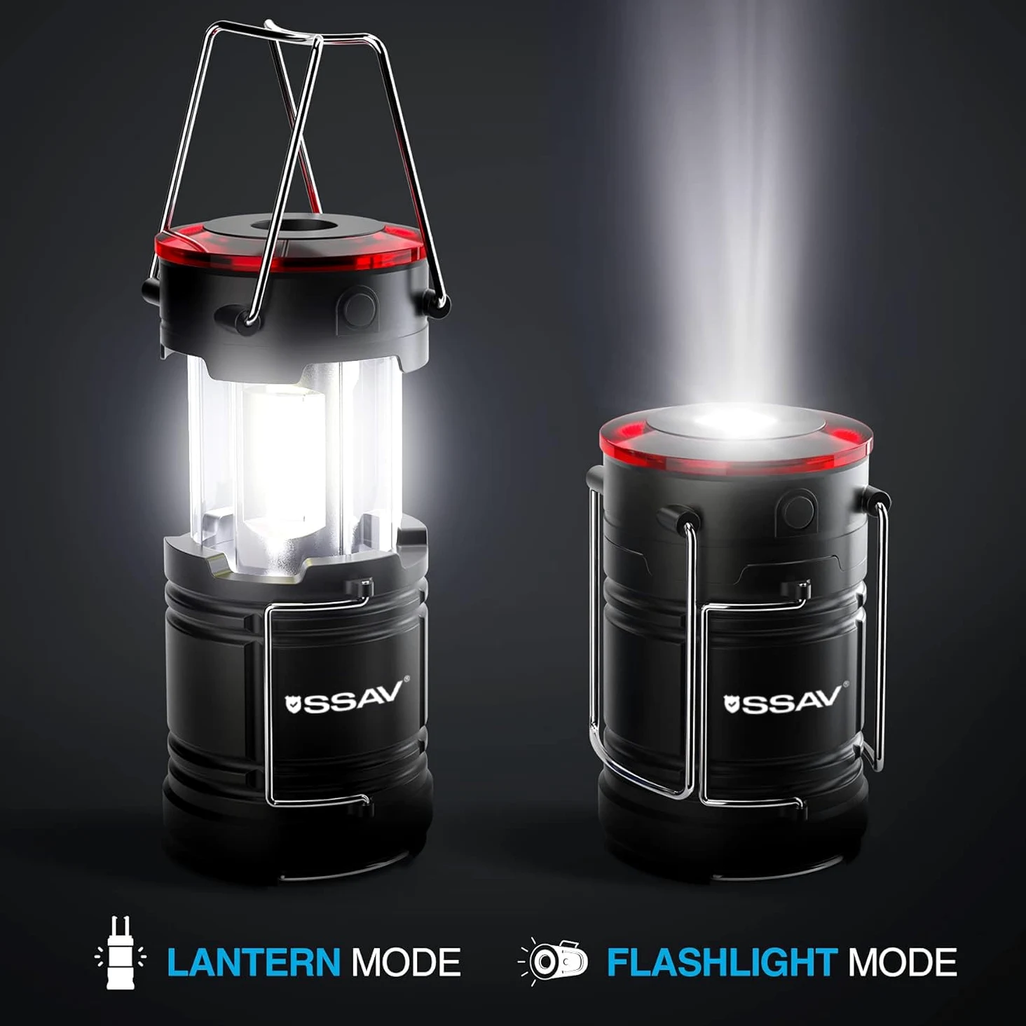 Linterna de camping, linternas LED, kits de supervivencia adecuados para huracanes, luz de emergencia para tormentas, interrupciones, linternas portátiles al aire libre, color negro, plegable, pilas