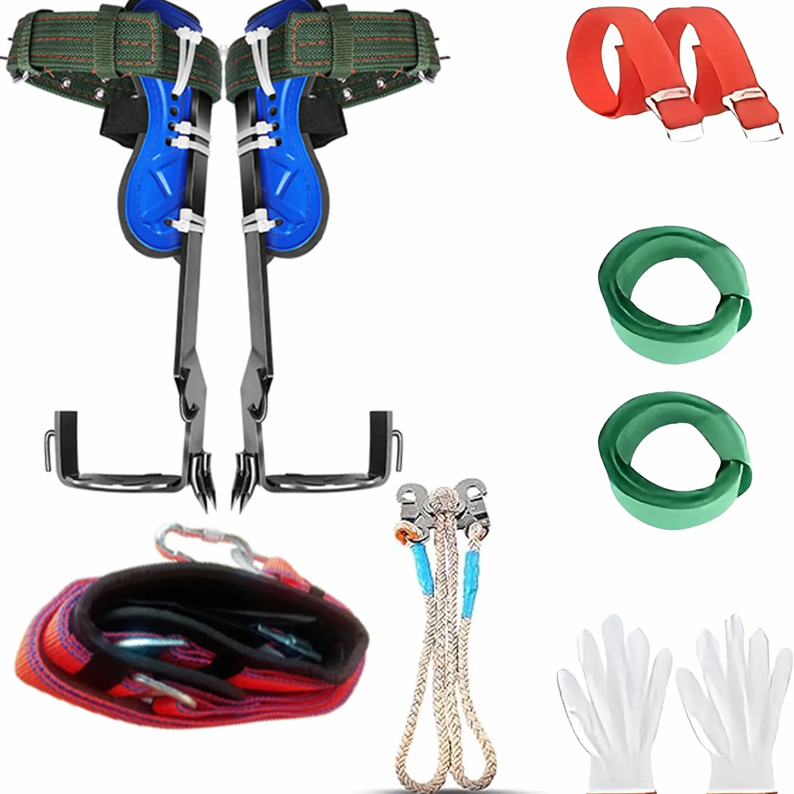 Kit Profesional de Herramientas para Escalar Árboles, Pinzas de Acero Endurecido con Cuerda de Seguridad y Arnés Ajustable, Ideal para Podadores, Arboristas y Trabajos de Jardinería