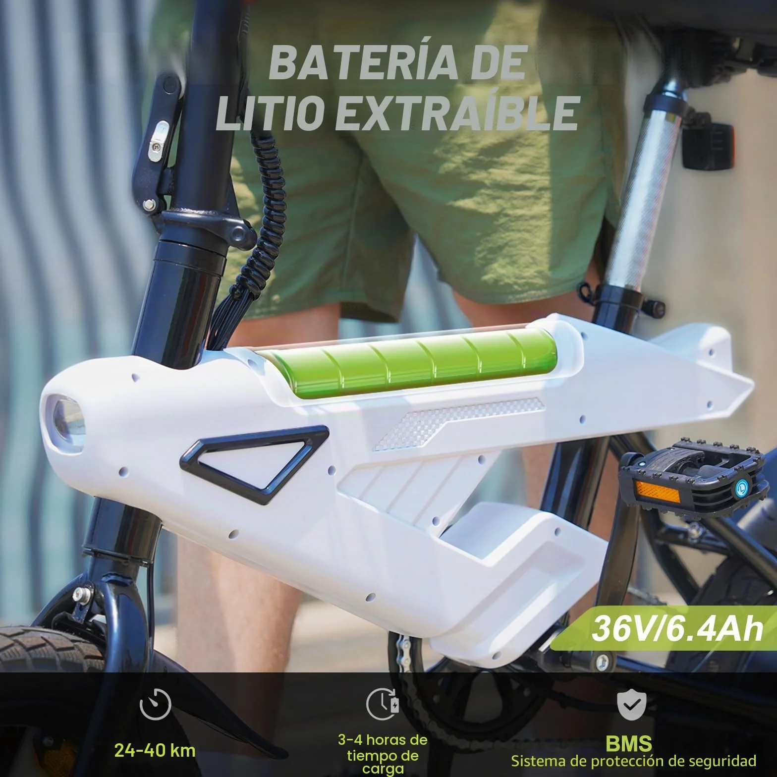 Bicicleta eléctrica Plegable de 14", E Bike 250W con Asistencia de Pedal, batería de 10,4Ah/36V, para Adolescentes y Adultos Bicicleta eléctrica de Ciudad, 3 Modos
