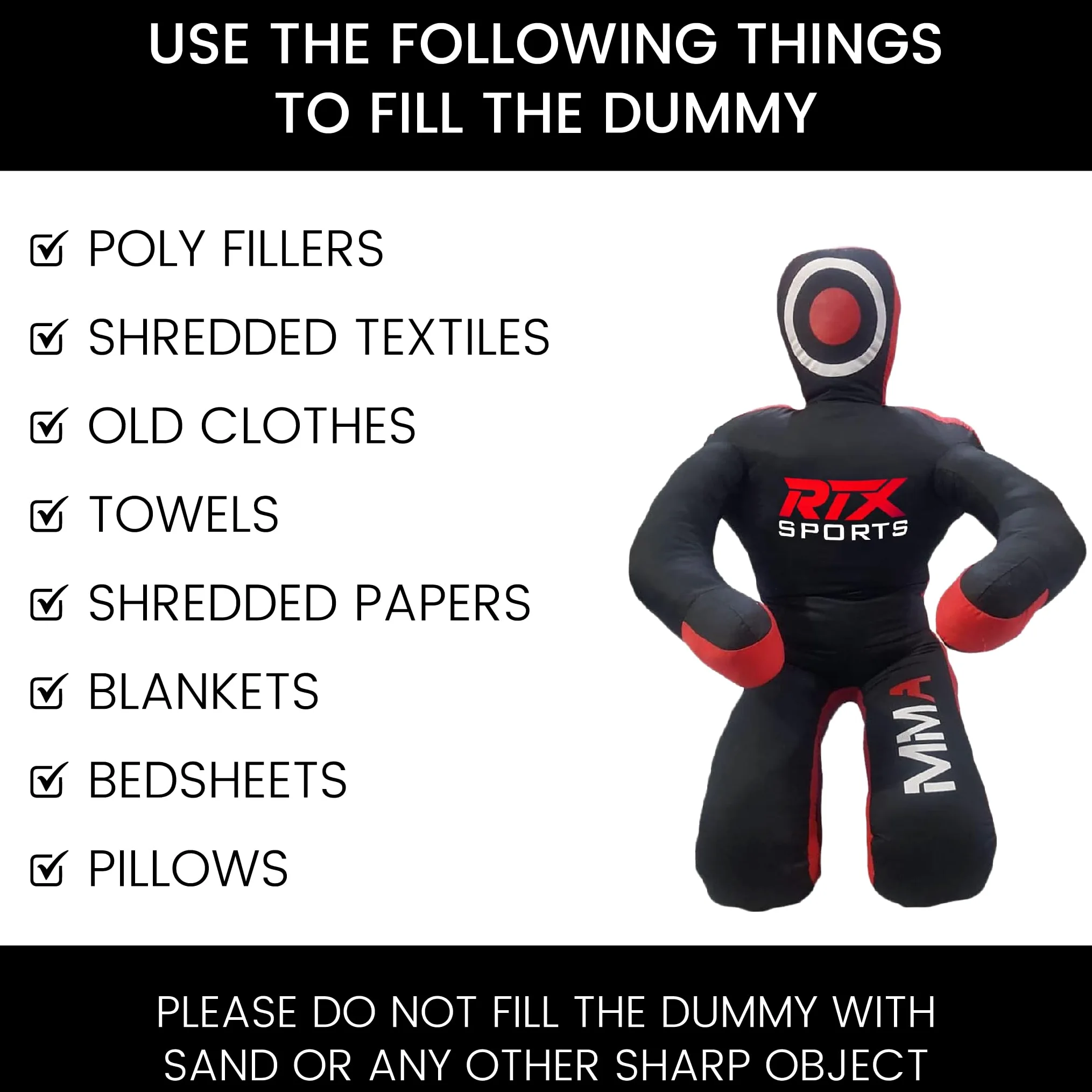 RTX MMA Judo Grappling Dummy Boxing Bag Brazilian Jiu Jitsu Sentado Posición Dummy Lucha Libre Artes Marciales Sumisión Autodefensa Entrenamiento Karate Maniquí | Lienzo - Sin relleno