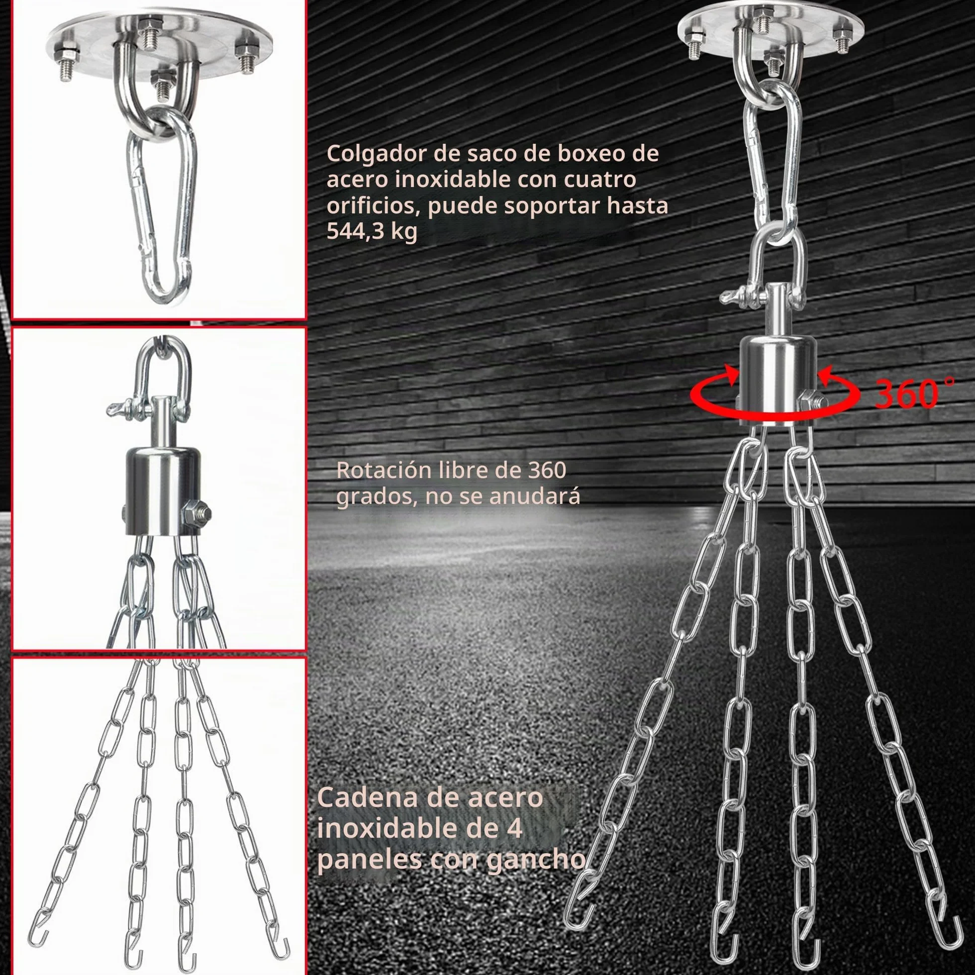 Saco de Boxeo para Adultos 120 cm Colgante Anti-Swing con Rotador Carga Máxima 80KG