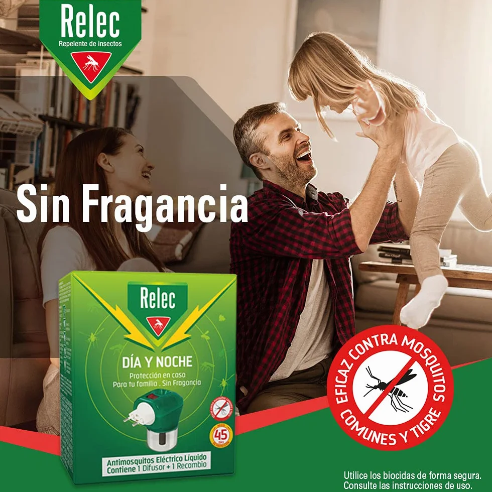 Relec Día y Noche Difusor Eléctrico Antimosquitos 35 ml Repelente Mosquito Tigre
