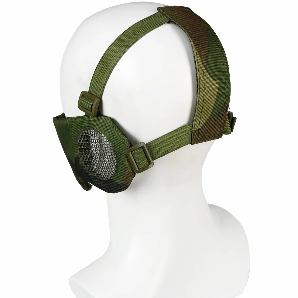 máscara táctica para Airsoft, Media Cara Inferior, Malla de Acero de Metal, protección para los oídos para Paintball al Aire Libre