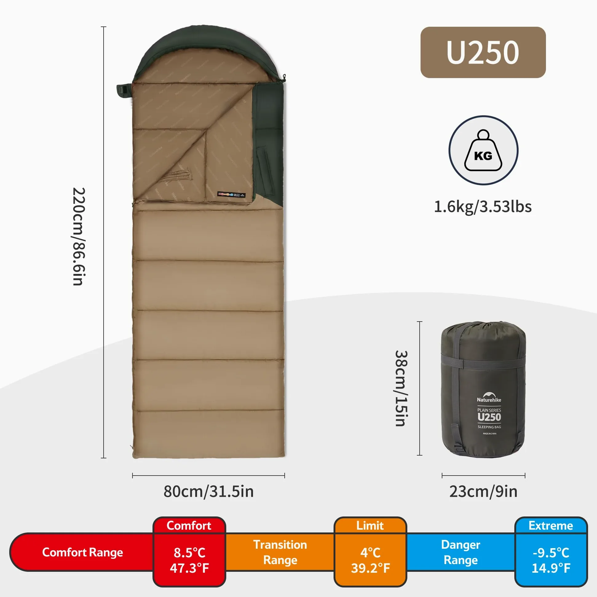 Naturehike Saco de dormir con capucha para camping, ligero y cómodo, ideal para aventuras al aire libre y viajes
