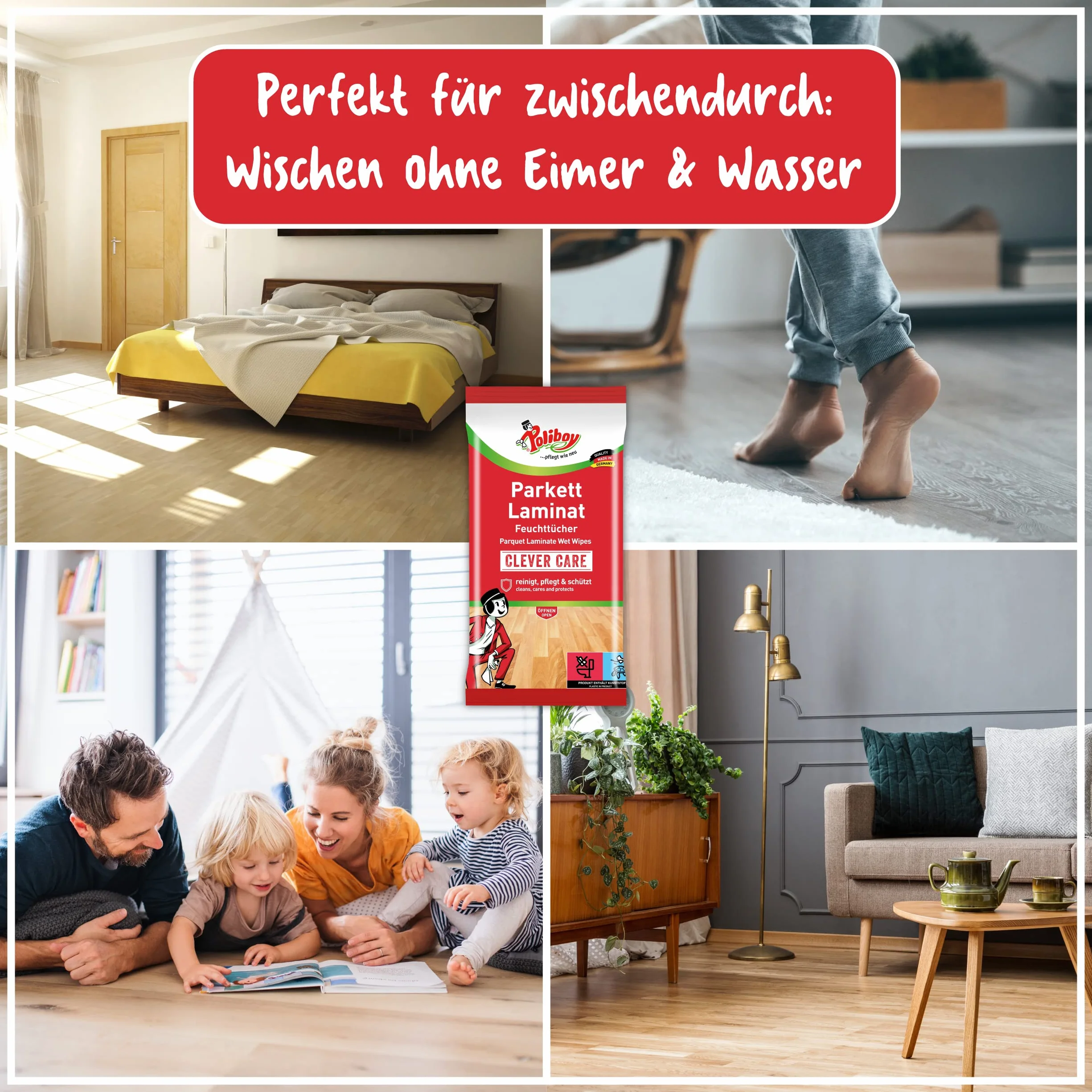 Poliboy Toallitas húmedas para parqué y laminado 1 x 15 paños Fabricado en Alemania