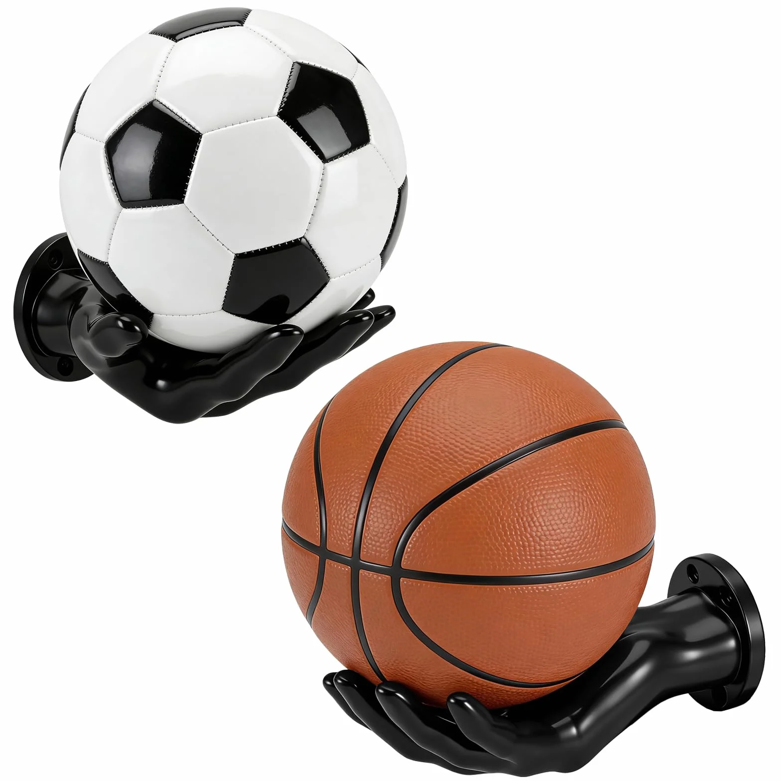 2Uds Soporte Balones, Negros Soporte Balon Futbol en Forma de Palma, Regalo Creativo de Baloncesto para Almacenamiento y Decoración, Soportes para Balón en la Pared de Rugby y Fútbol