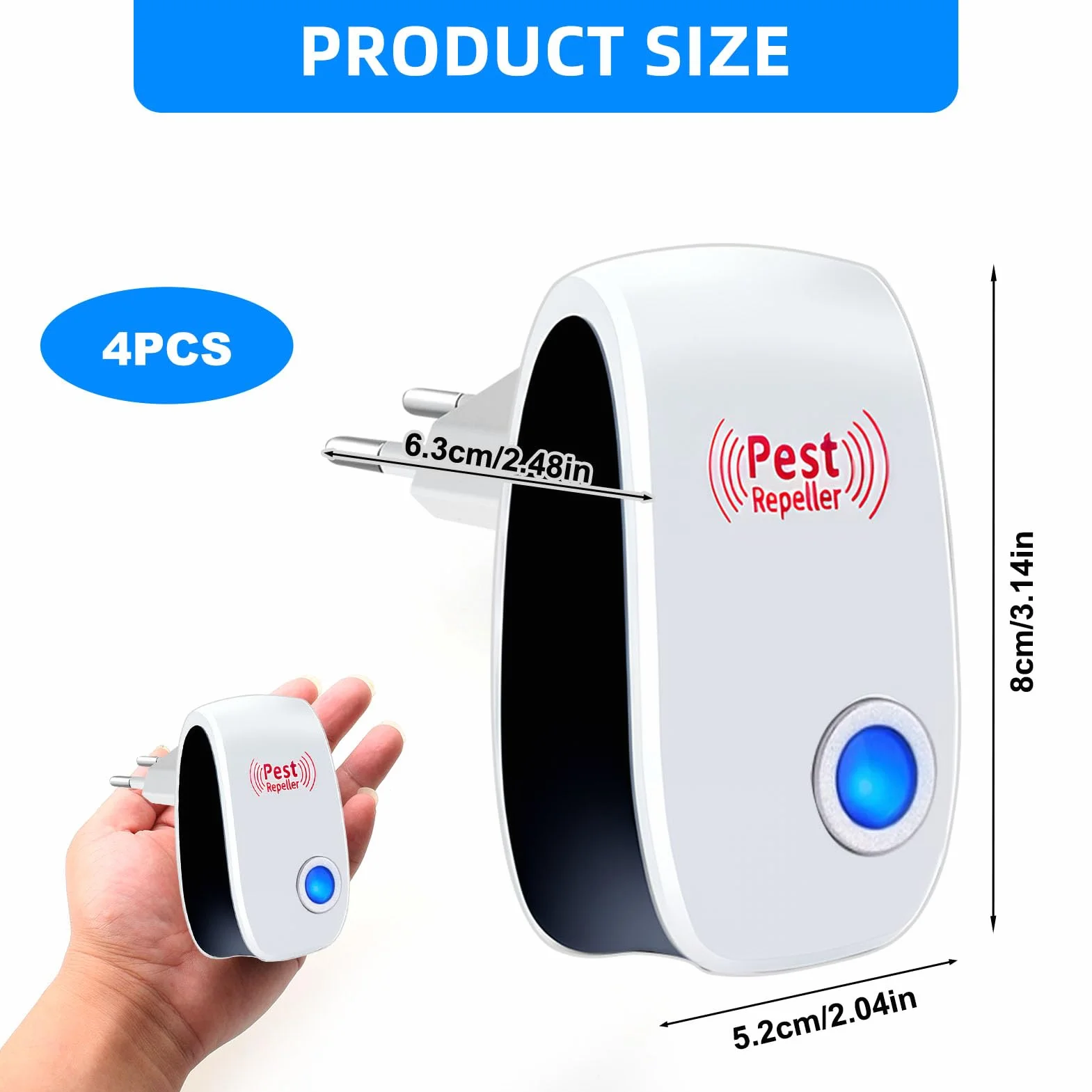Repelente Ultrasónico de Plagas 4 Piezas, Antimosquitos Eléctrico Enchufe para Control de Insectos, Ahuyentador de Ratones y Cucarachas