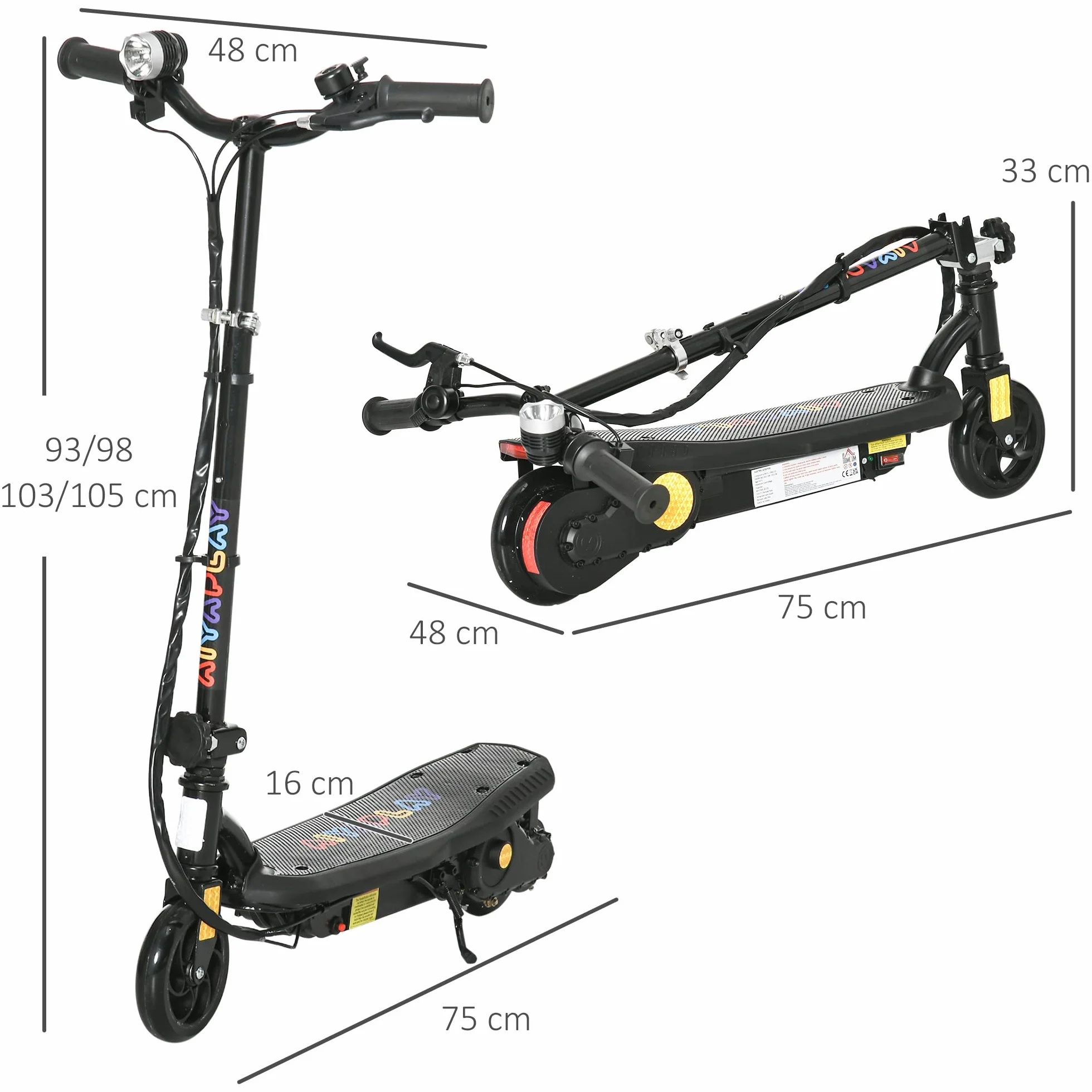 HOMCOM Patinete Eléctrico para Niños de 7-14 Años, Plegable, Patín Eléctrico, MAX. 12 km/h, Motor 120 W, Autonomía Máxima 10 km, con Manillar Ajustable en Altura, Faro LED y Freno