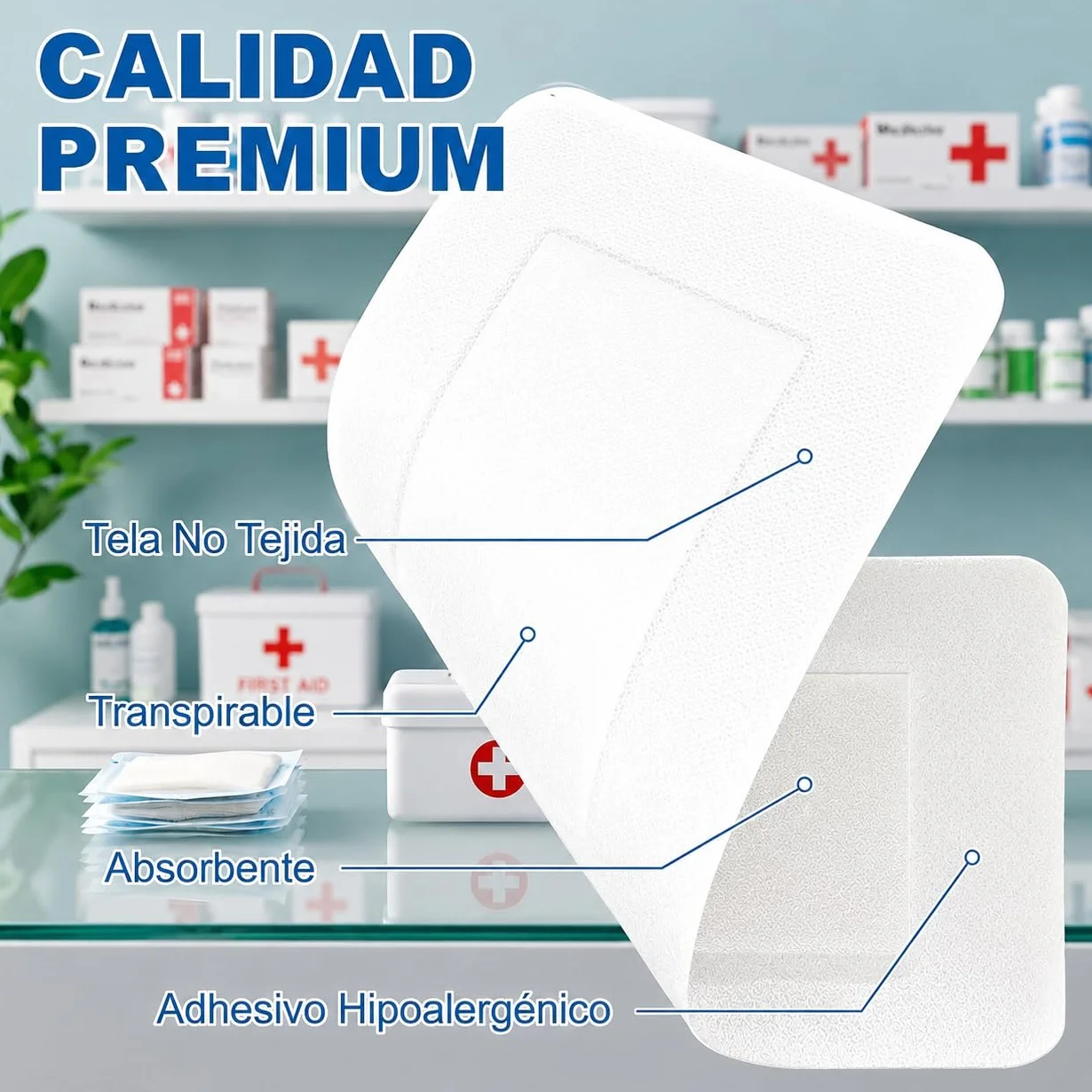 Apósitos Adhesivos Estériles Transpirables 100 Unidades + 50 Gasas Esteriles 5cm x 7,2cm 5cm x 5cm Pack 150