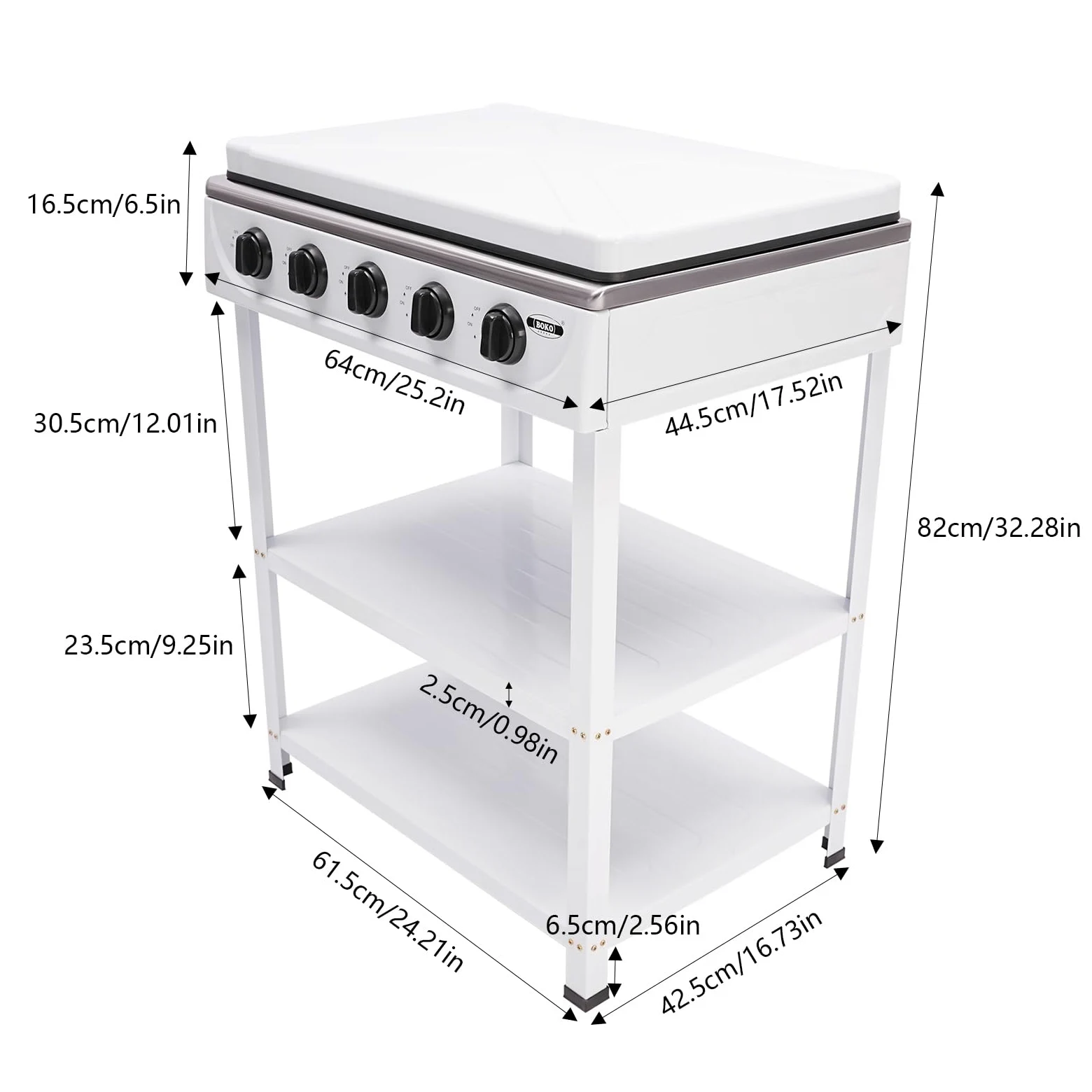 Hornillo de gas para camping independiente, 5 quemadores, portátil, para camping, cocina de gas natural, con 2 estantes, 2,5 kW, para autocaravana, camping (blanco)