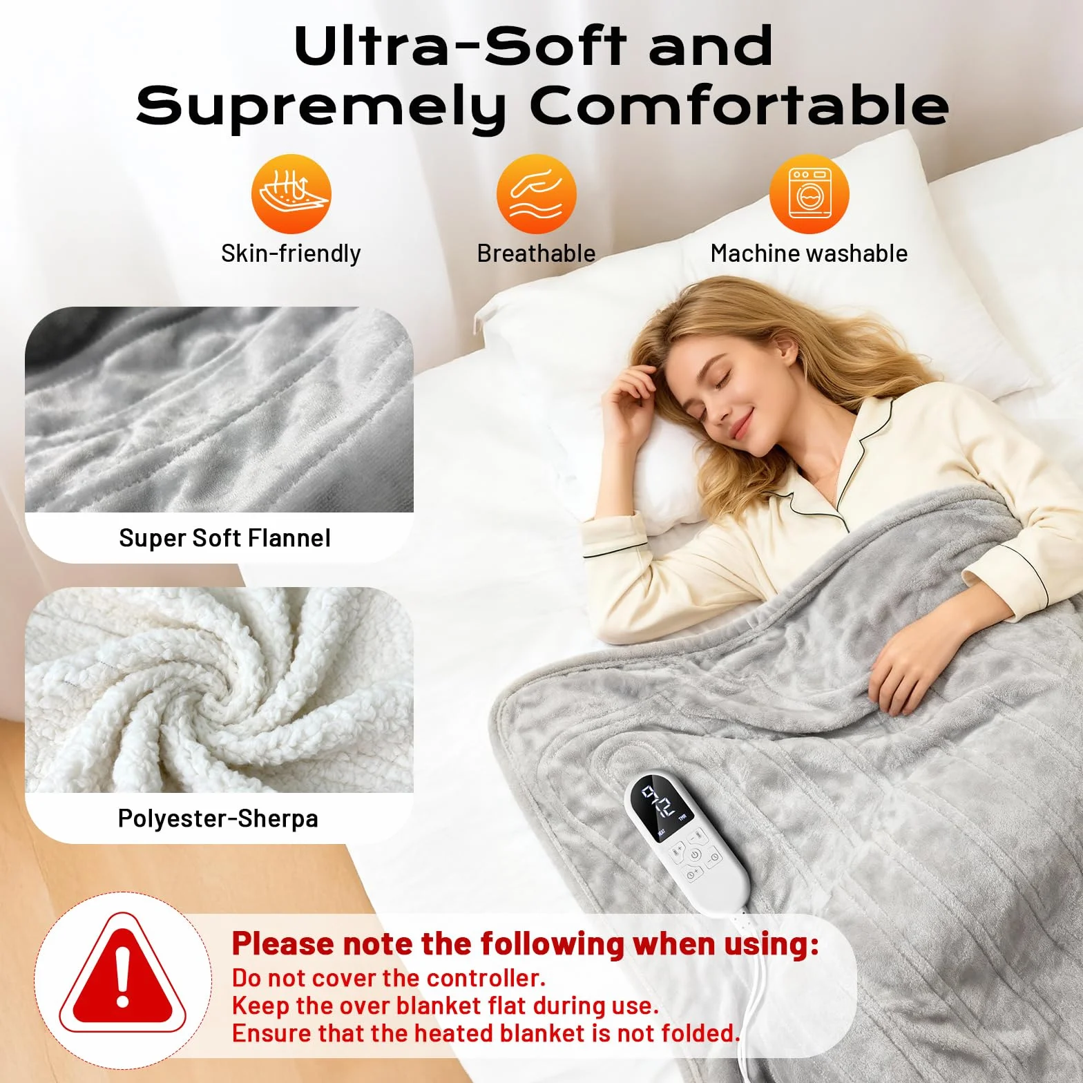 Manta eléctrica con apagado automático 130x160 cm, 8 niveles de calor hasta 55 °C y temporizador de 12 horas, Protección contra sobrecalentamiento, Manta doble para cama o sofá Lavable a máquina