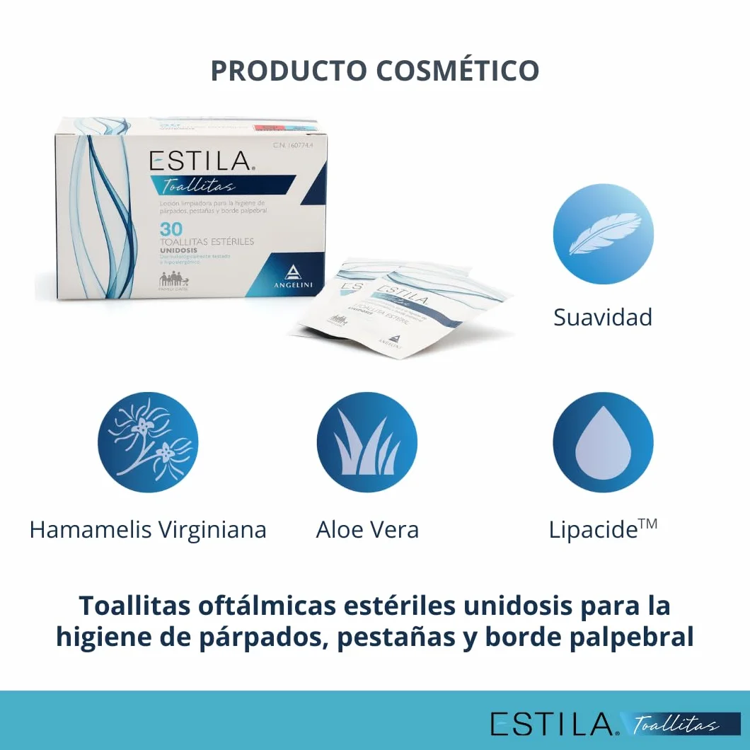 Estila Toallitas oftálmicas limpiadoras con Aloe vera y Hamamelis - 30 unidosis estériles