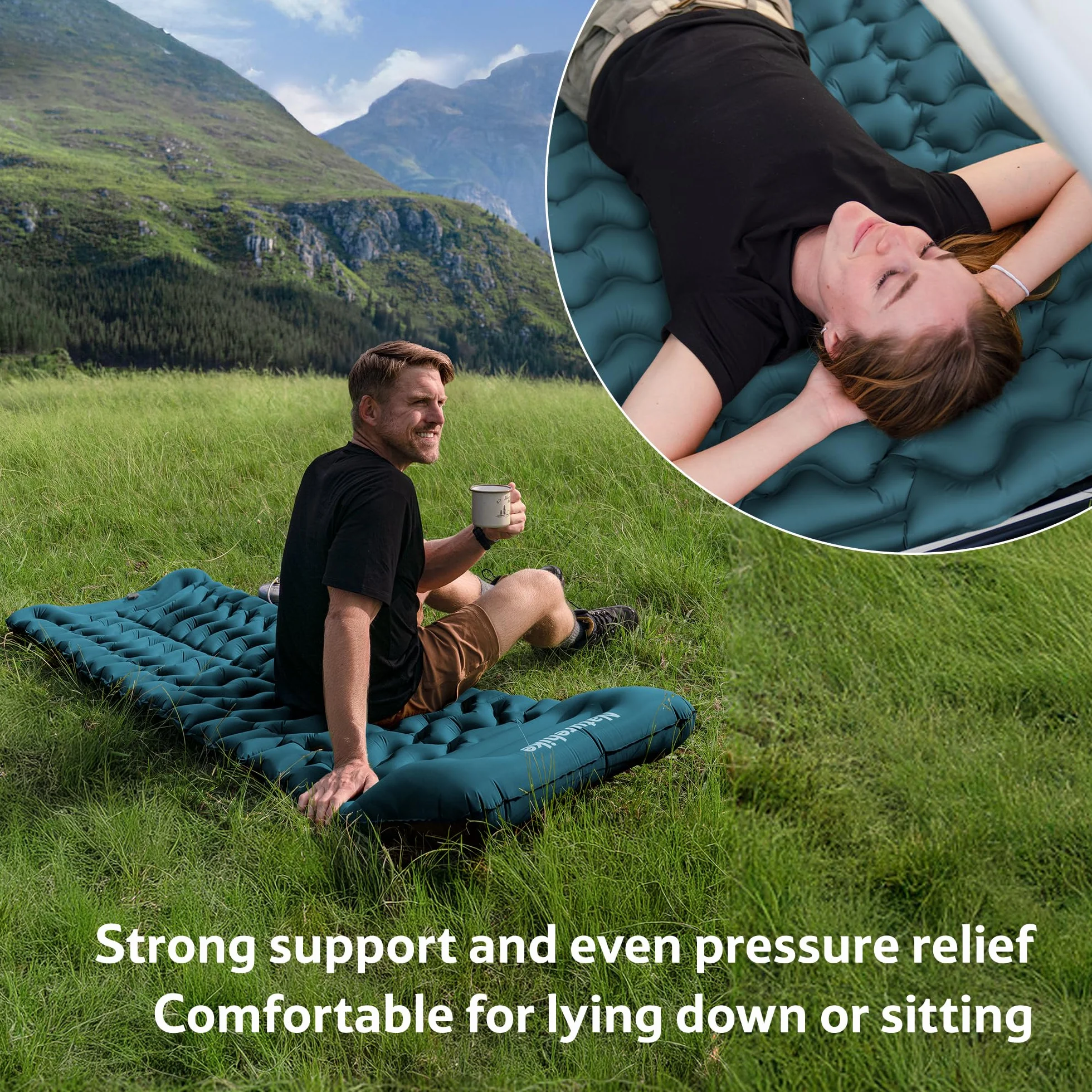 Naturehike Colchoneta hinchable ultraligera, colchoneta de dormir ligera, para exteriores, compacta y resistente a la humedad, para mochilero, camping, nivel de entrada (azul oscuro - doble)
