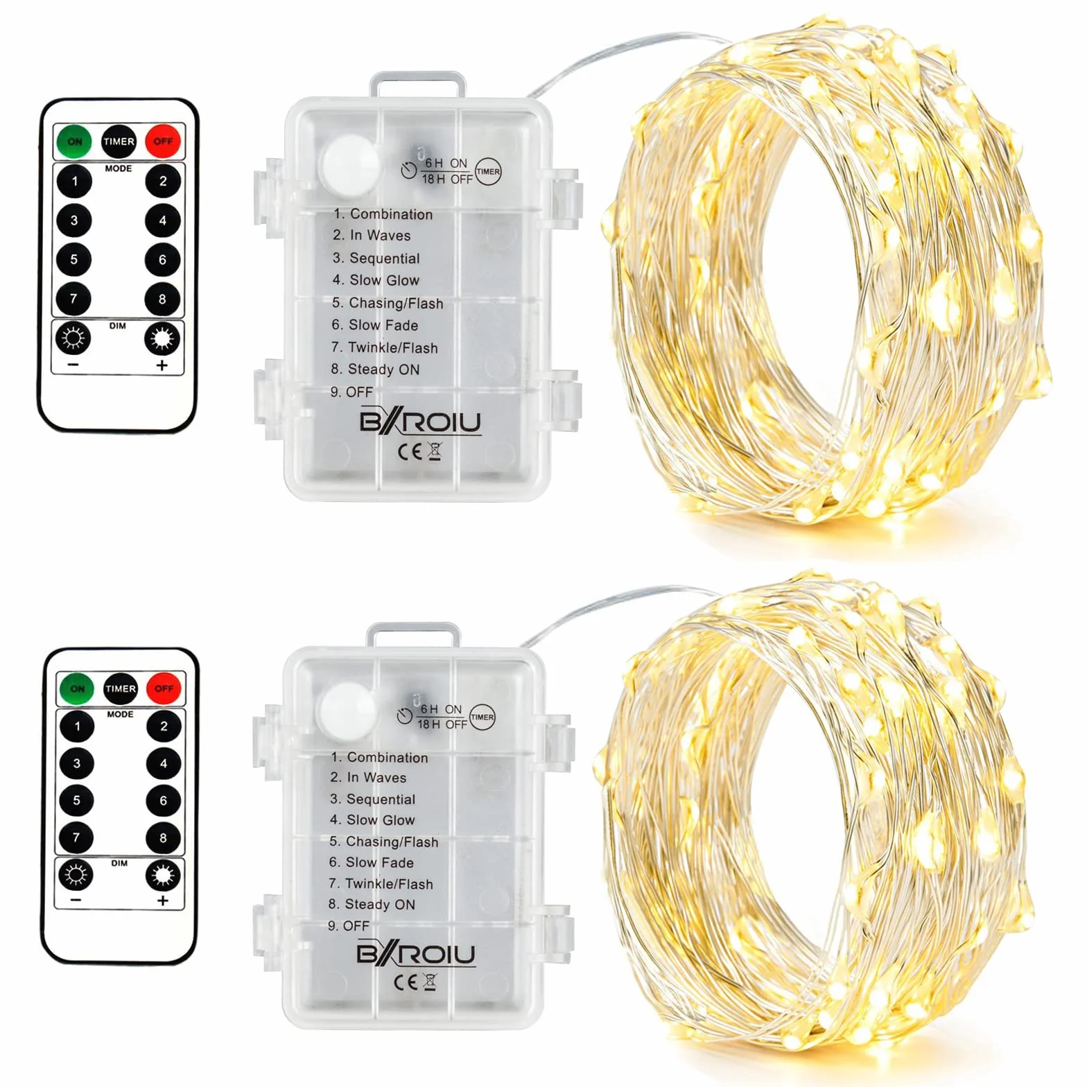 Guirnalda luces pilas 5m 50 LEDs alambre plateado 8 modos control remoto temporizador