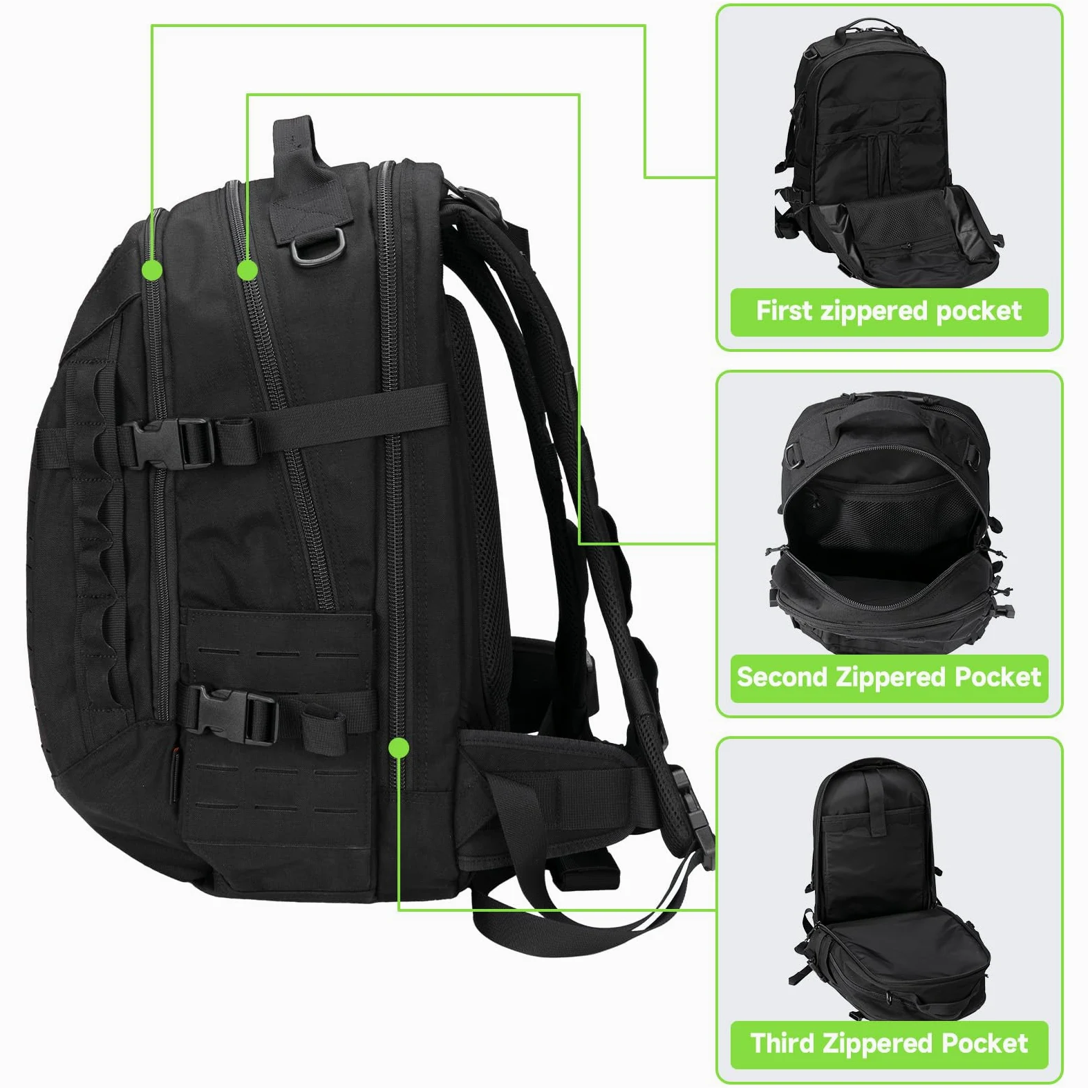 EXCELLENT ELITE SPANKER 40L Mochila de camping y senderismo Mochila táctica MOLLE Gran mochila militar para camping, senderismo y trekking(BLK)