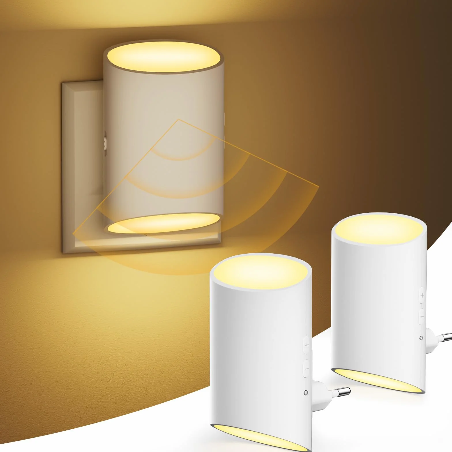 Luz Nocturna Infantil 2 Piezas con Sensor de Movimiento y Luz, 3000K Regulable 1-100 LM para Habitación de Niños