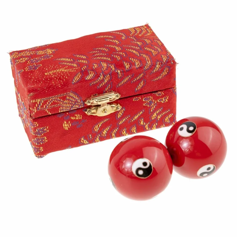 Caja de Bolas Qi Gong Yin Yang - Bolas Chinas antiestrés Esmalte ⌀ 40 mm - Regalo Zen - Rojo