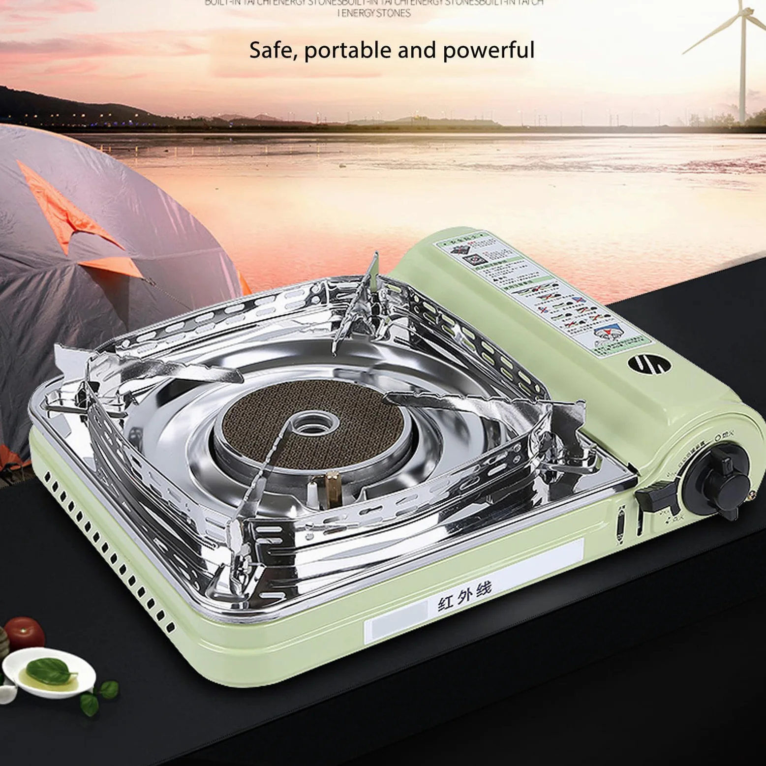 CHICIRIS Estufa de Gas Infrarroja Portátil Estufa de Gas de Acero Inoxidable con Encendido Automático Deflector de Viento Estuche de Transporte para Acampar Picnic BBQ Viajes por Carretera