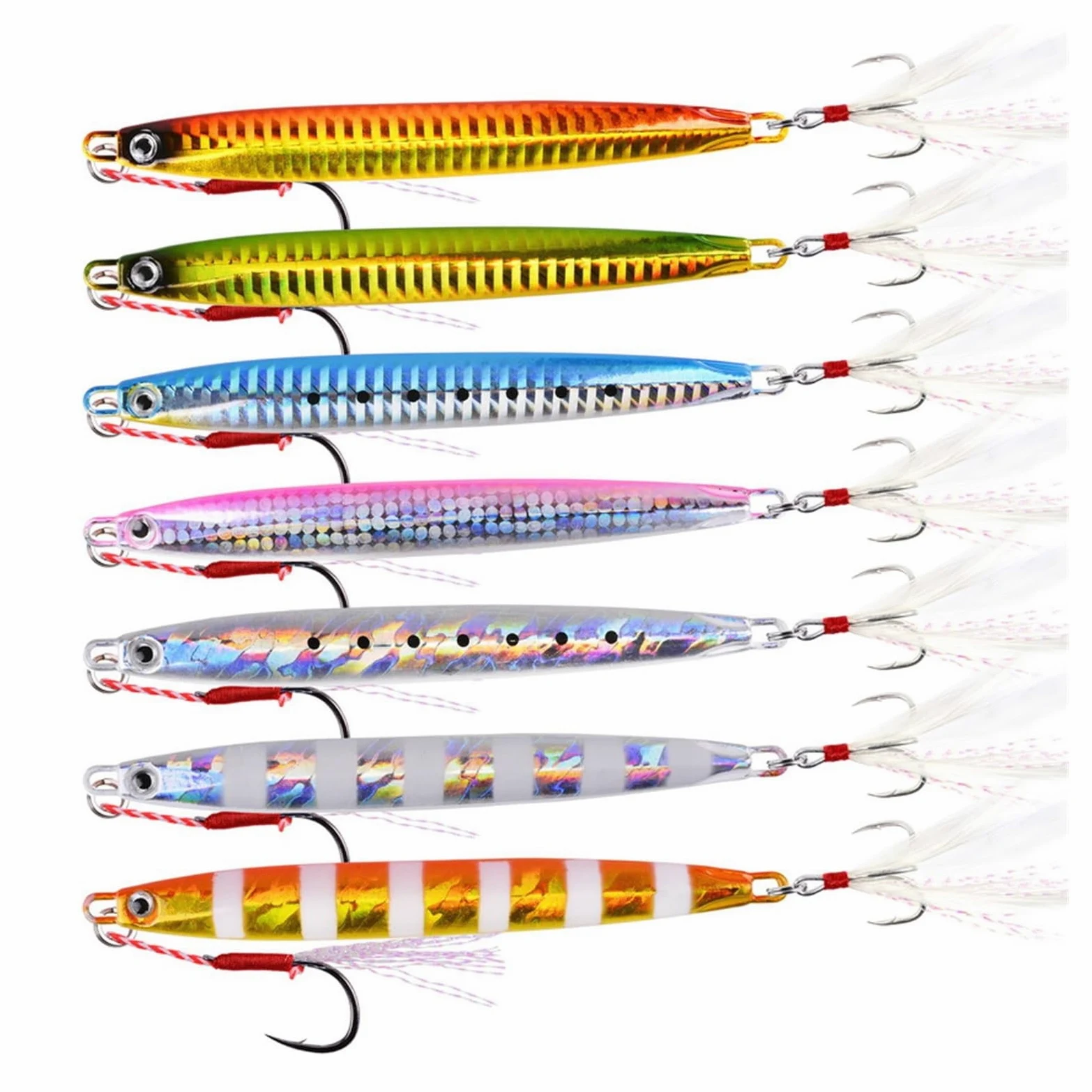 XILILHC 7 Unids/Set Super Slim Metal Casting Jigs 10G 20G 30G 40G Shore Drag Cast Jigging Spoon Zinc Señuelo De Pesca Cebo Artificial Aparejos
