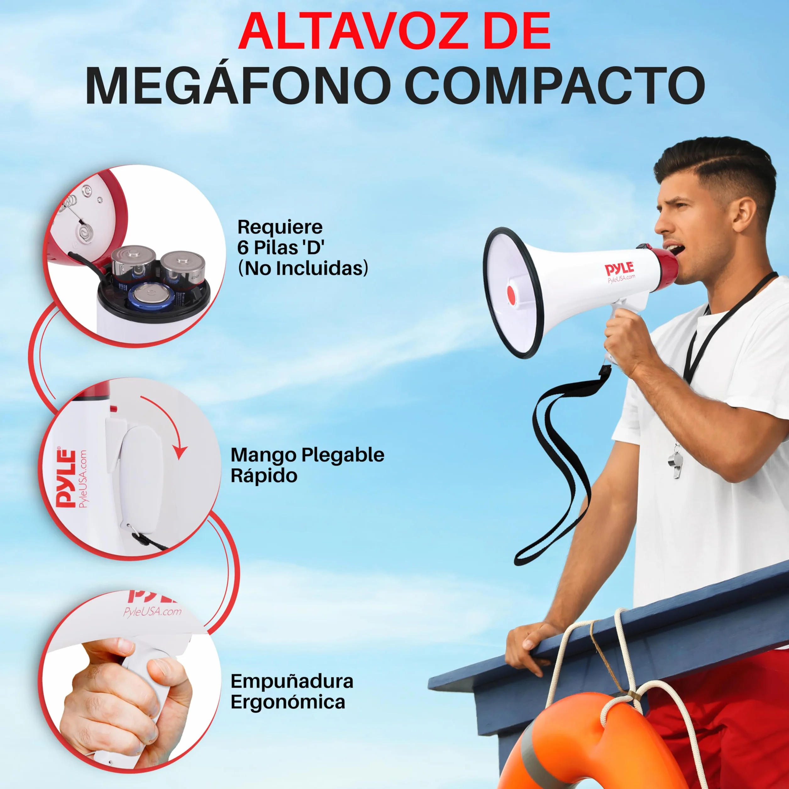 Pyle Megafono Portatil Sirena Control de Volumen Microfono Interiores Exteriores