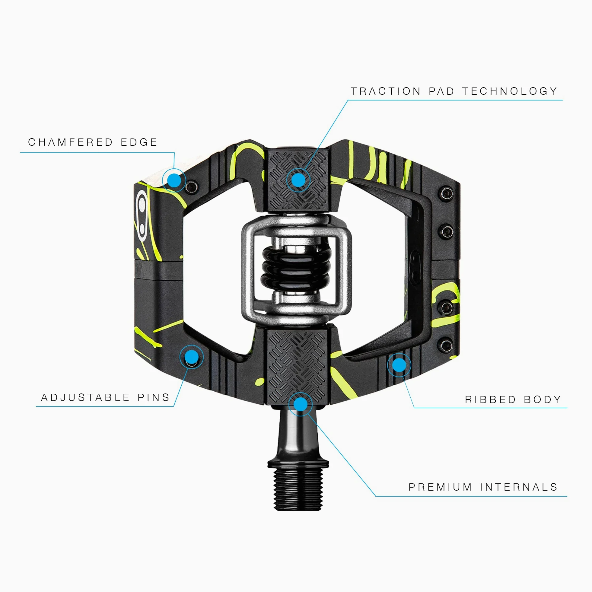 Crankbrothers Mallet E - Pedales de Bicicleta de montaña - Colección Splatter - Plataforma optimizada MTB Enduro - Sistema de Clip par de Pedales para Bicicleta de montaña (Tacos incluidos)