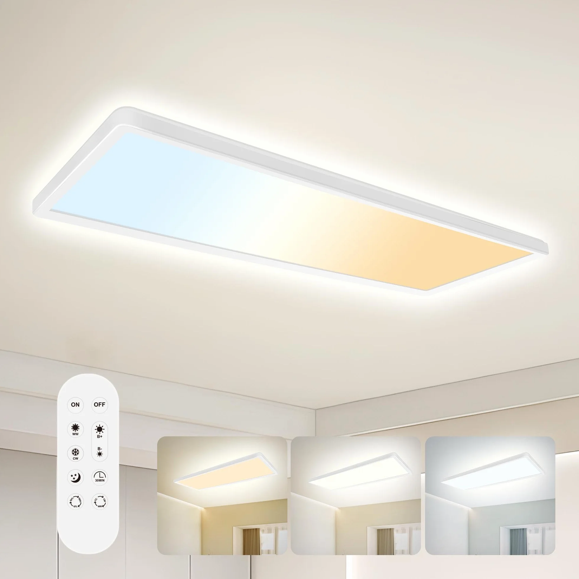 Plafón LED Techo 22W 58x20cm 2700K-6500K Regulable con Mando IP44