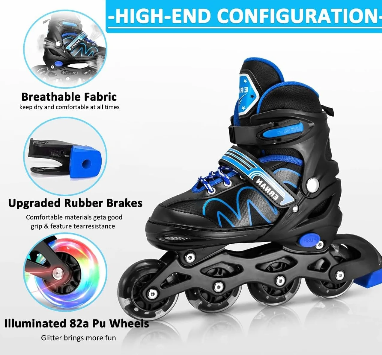 ERNAN Patines en línea ajustables para niños con ruedas de iluminación