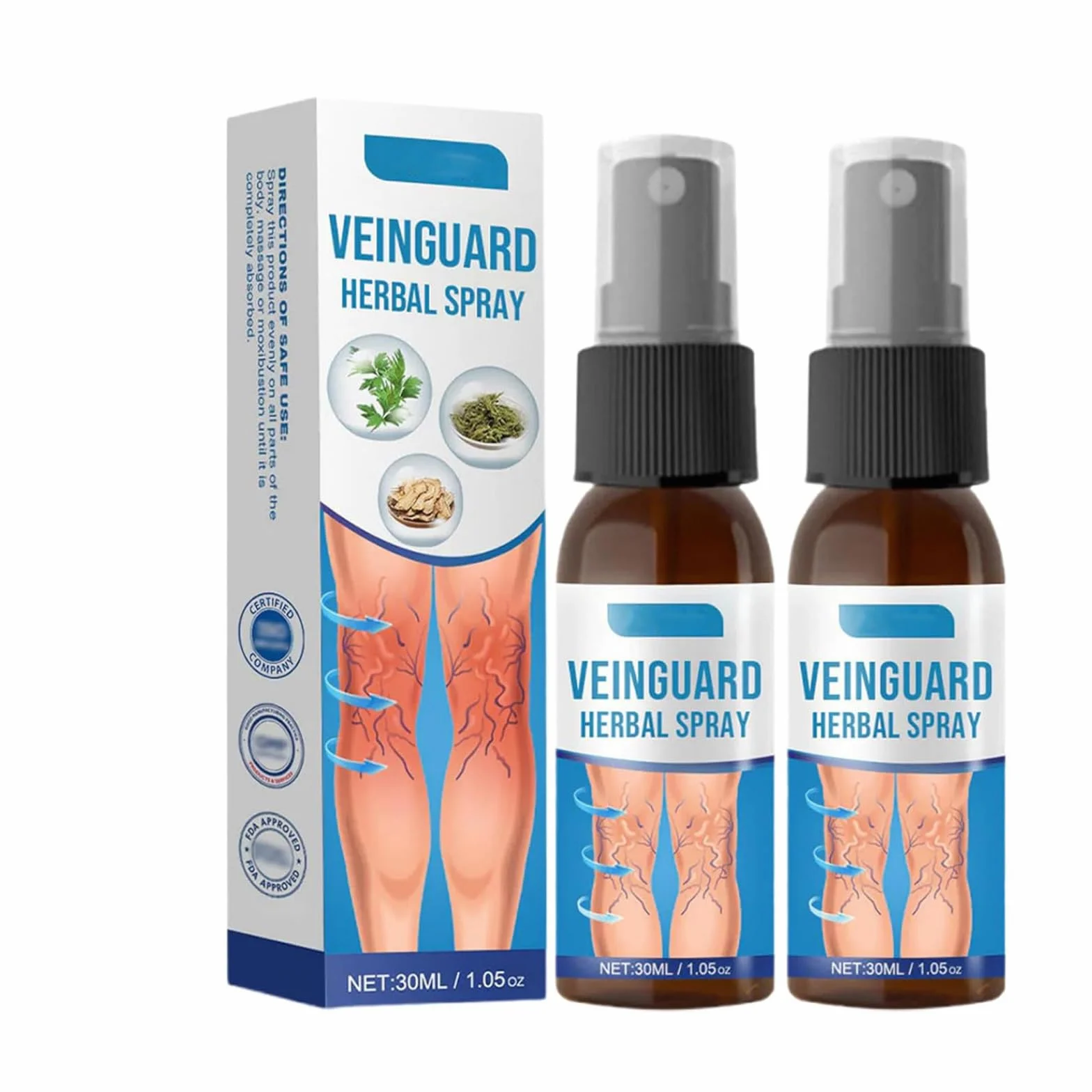 VeinGuard Spray Herbal 2 en 1 para Piernas y Venas, 30ml*2