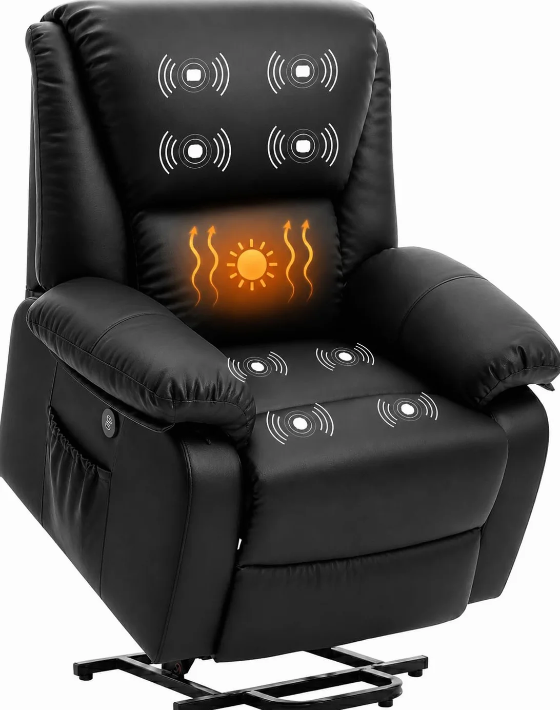 Sillón Relax Eléctrico Reclinable Miami 8 Modos de Masaje Calor Lumbar Elevapersonas Mando a Distancia 2 Puertos USB Polipiel Negro