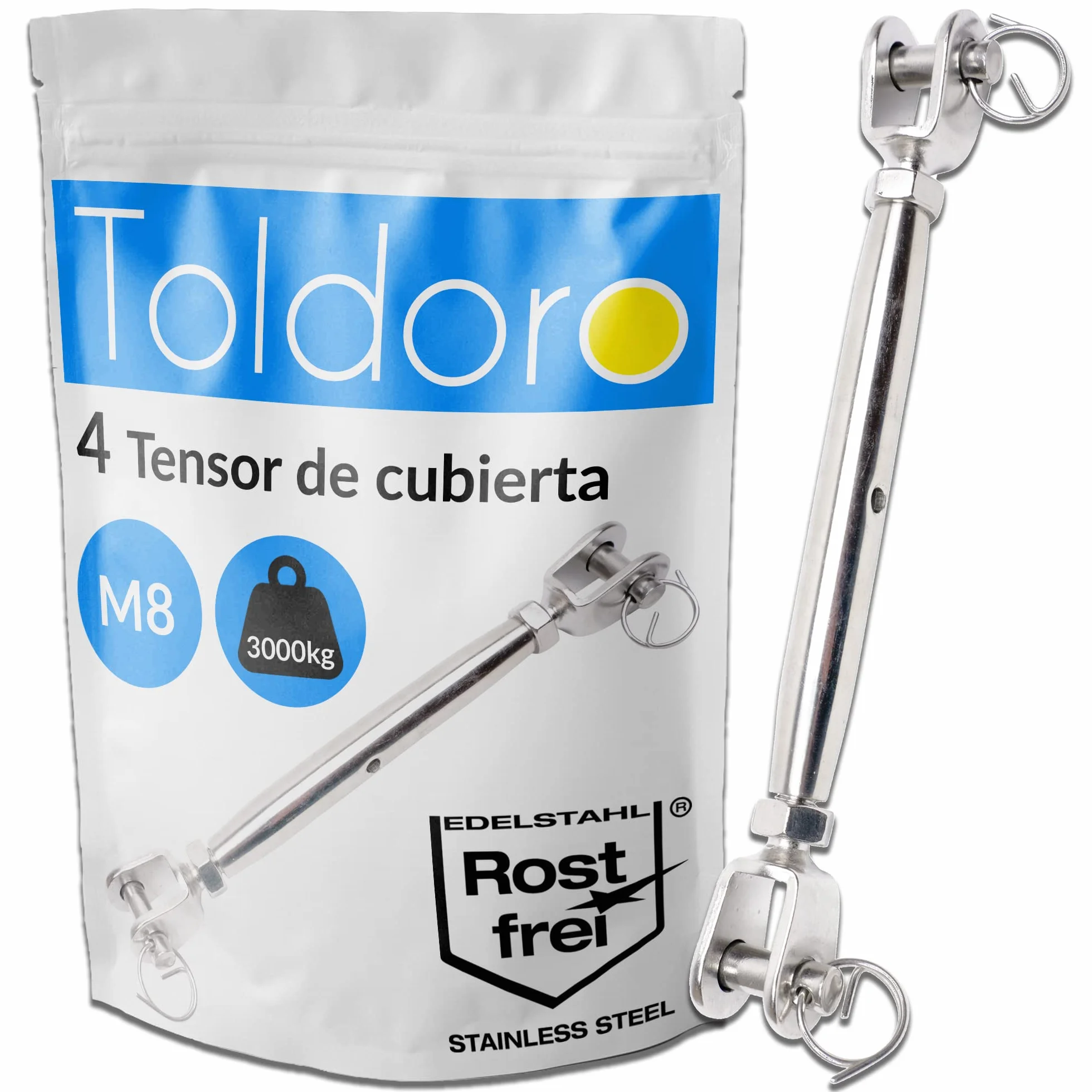 Toldoro M6 | M8 | M10 Tensor de antena de acero inoxidable V4A | Tensor de toldo, tensor de cuerda, tensor de alambre, horquilla/horquilla | forma cerrada