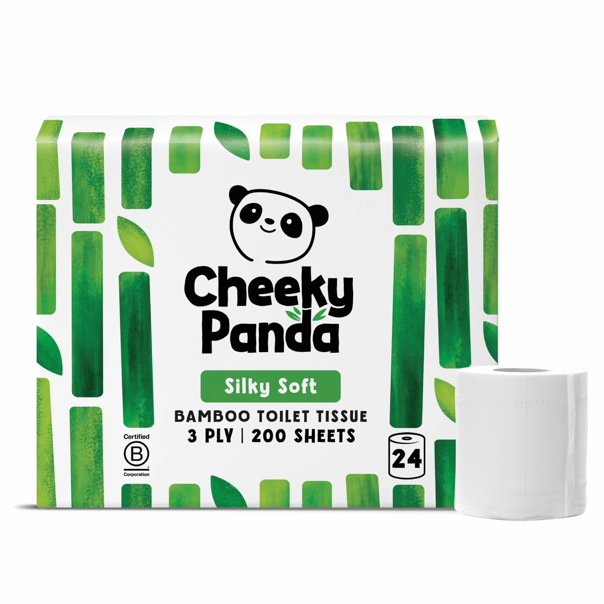 The Cheeky Panda Papel Higiénico de Bambú 24 Rollos 200 Hojas 3 Capas Biodegradable Sin Plástico