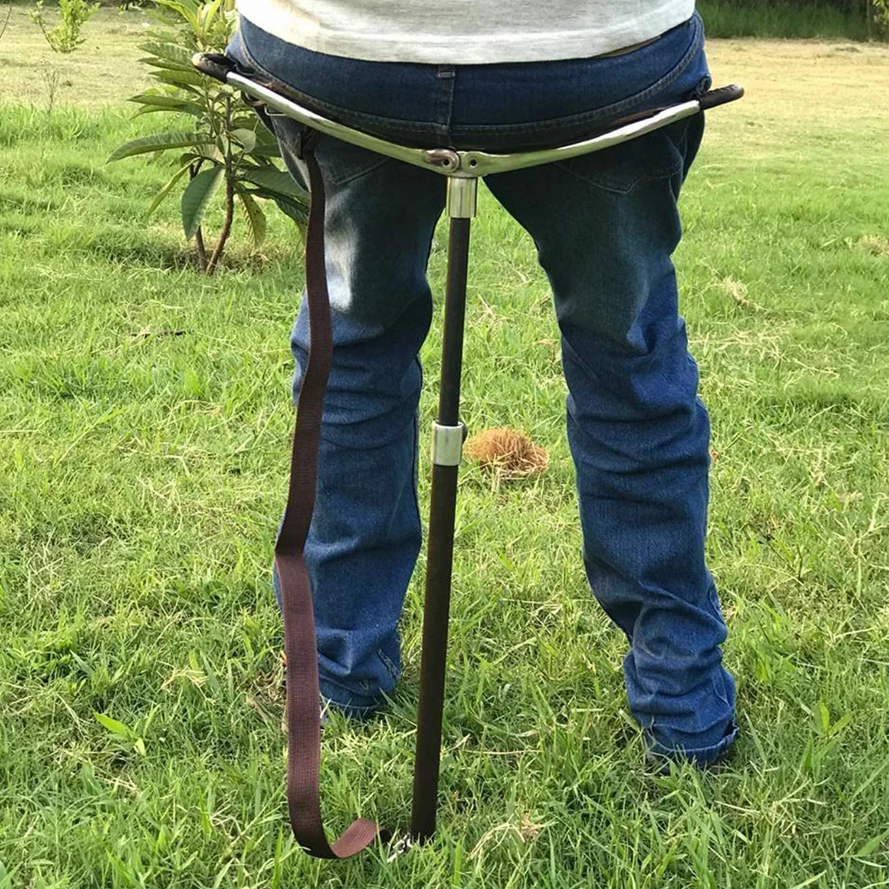 H E Bastón de caza de calidad, tiro ajustable de color marrón antiguo | Sillas plegables de cuero muy duraderas | Bastón ligero | Con pelos de goma (C)