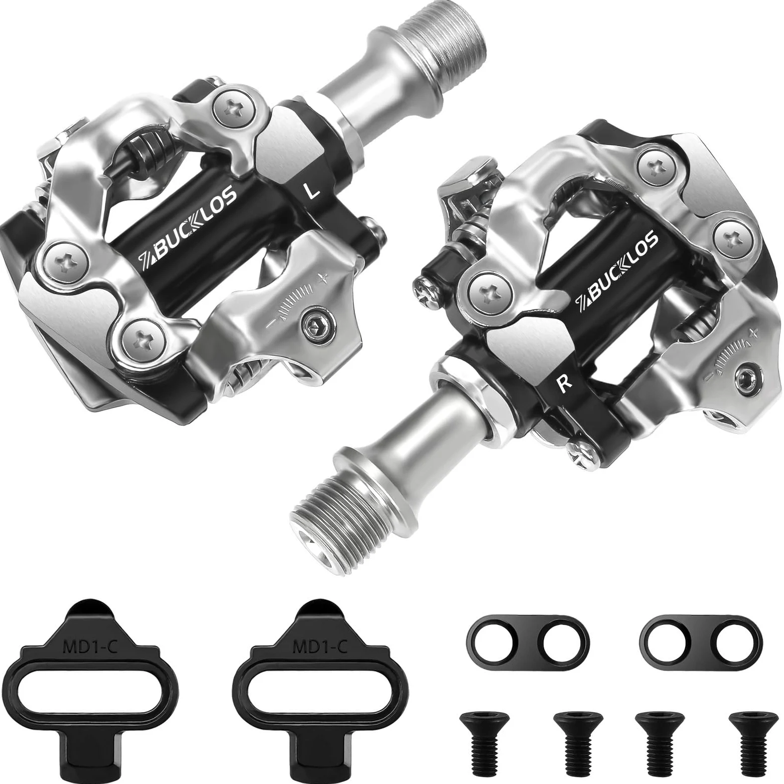 BUCKLOS SPD Pedales de clip para bicicleta de montaña MTB Pedales de doble cara sin clip – Bicicleta de carretera Spin Bike Rodamiento sellado Clips de bicicleta en pedal compatible con tacos Shimano