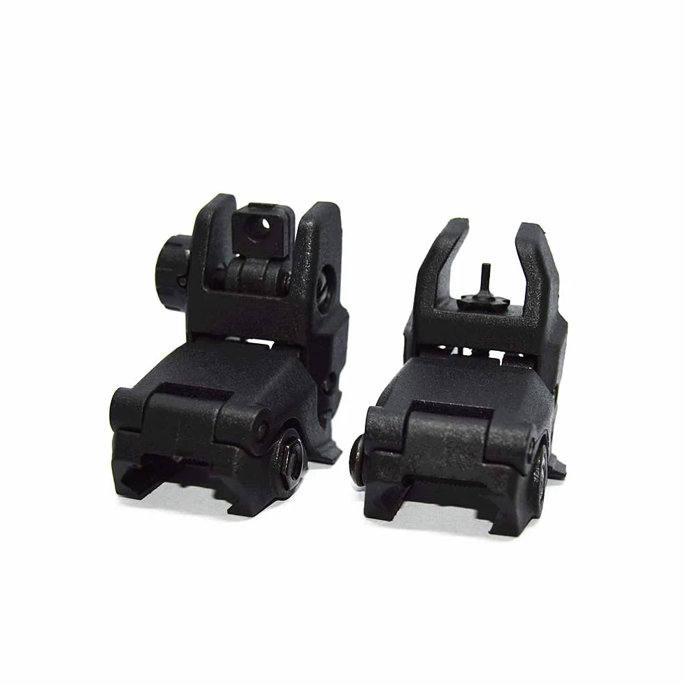 HWZ Newest Model Tactical Polymer Folding Front and Rear Set Flip Up Backup Sights (Black)