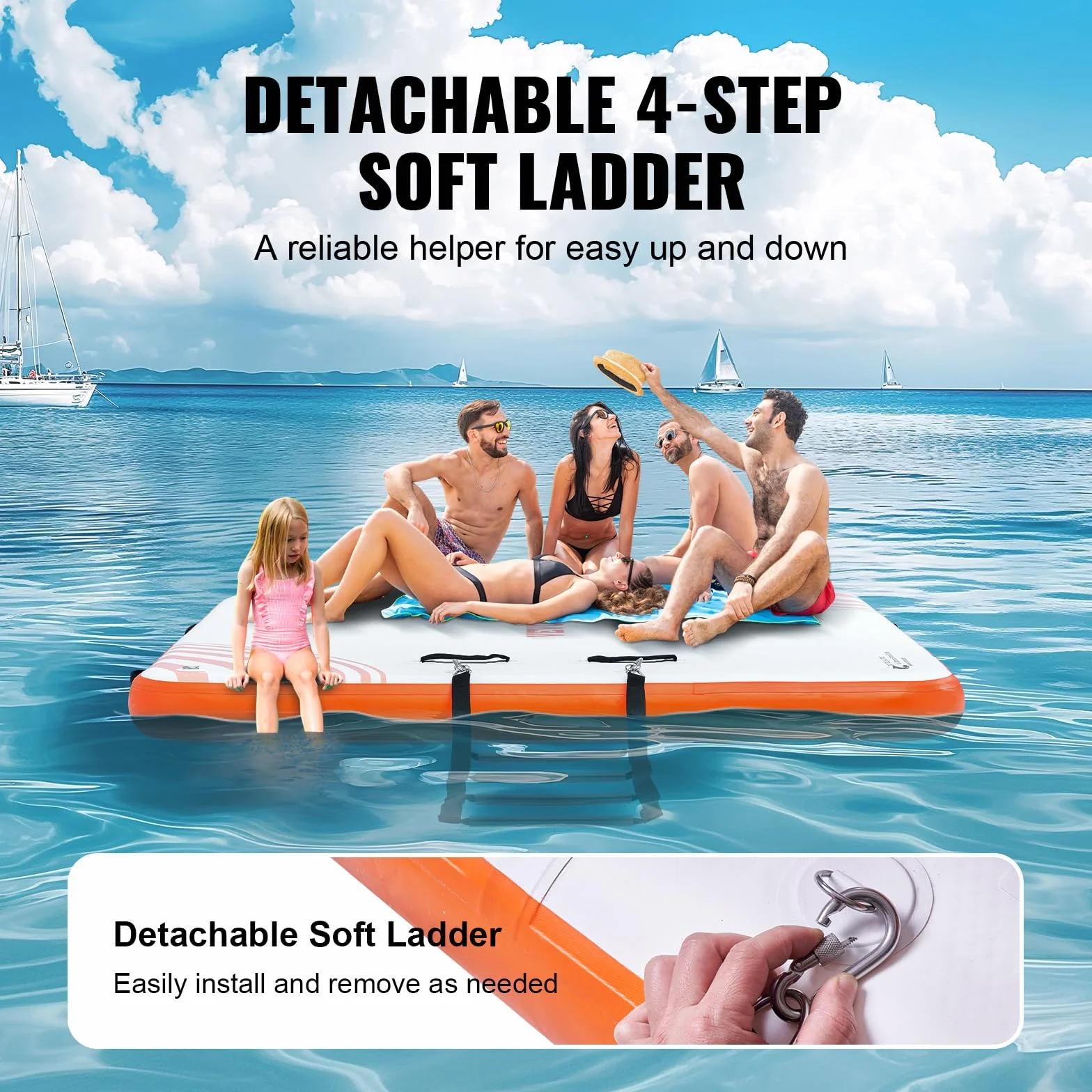 VEVOR Muelle Flotante Inflable, Plataforma de Muelle Inflable, tapete Flotante de Agua Antideslizante con Escalera Desmontable y Bolsa de Transporte portátil, Plataforma Flotante para Isla para