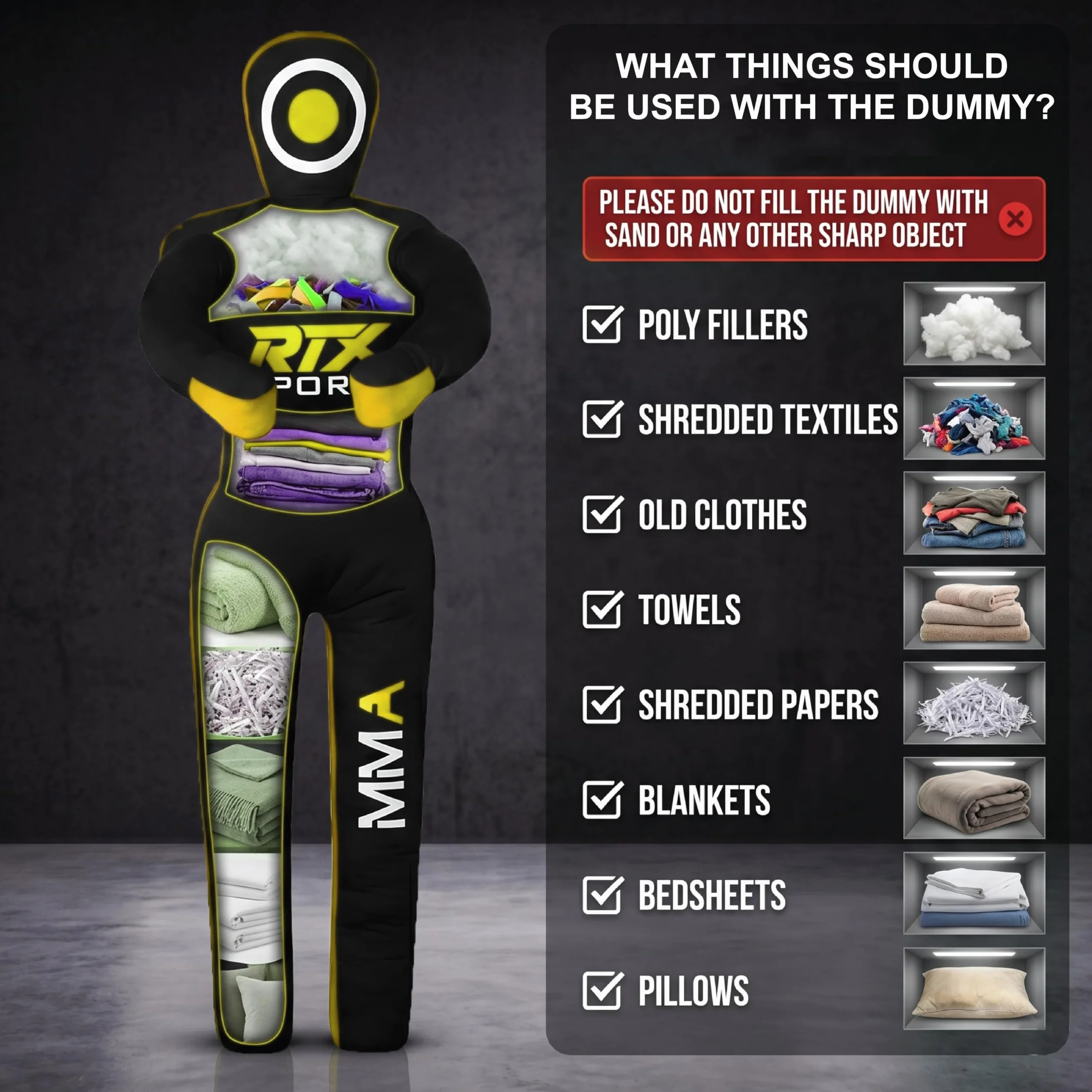 RTX MMA Dummy Judo Grappling Dummy Punch Bag Brazilian BJJ JIU Jitsu Standing Posición de Lucha Libre de Artes Marciales Boxing Karate Entrenamiento Dummy - Lona - UNFILLED