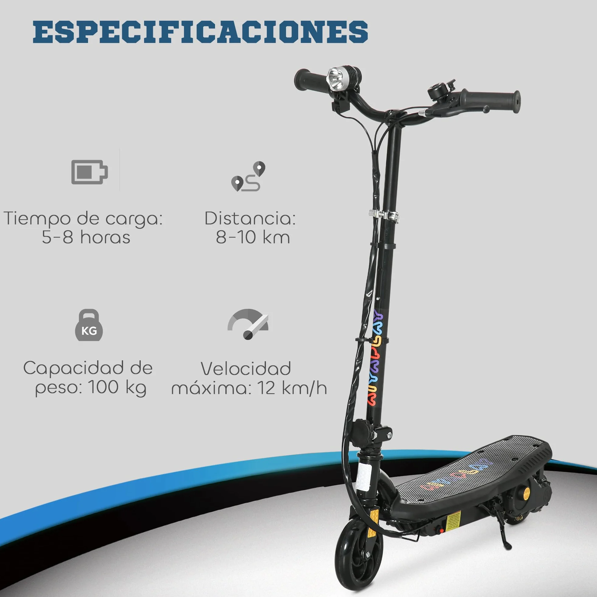 HOMCOM Patinete Eléctrico para Niños de 7-14 Años, Plegable, Patín Eléctrico, MAX. 12 km/h, Motor 120 W, Autonomía Máxima 10 km, con Manillar Ajustable en Altura, Faro LED y Freno