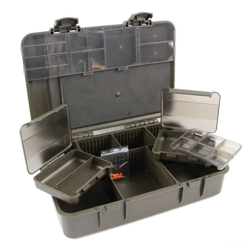 Caja de aparejos de pesca, contenedor de almacenamiento impermeable con divisores ajustables para pesca gruesa de 28,5 cm