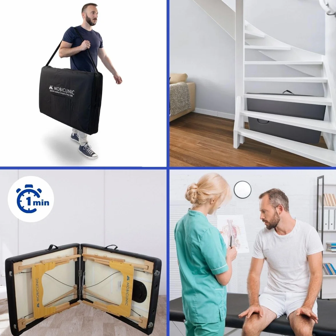 Mobiclinic Camilla de Masaje Plegable CM-01 Basic Profesional Portátil Madera 180x60 cm Negra